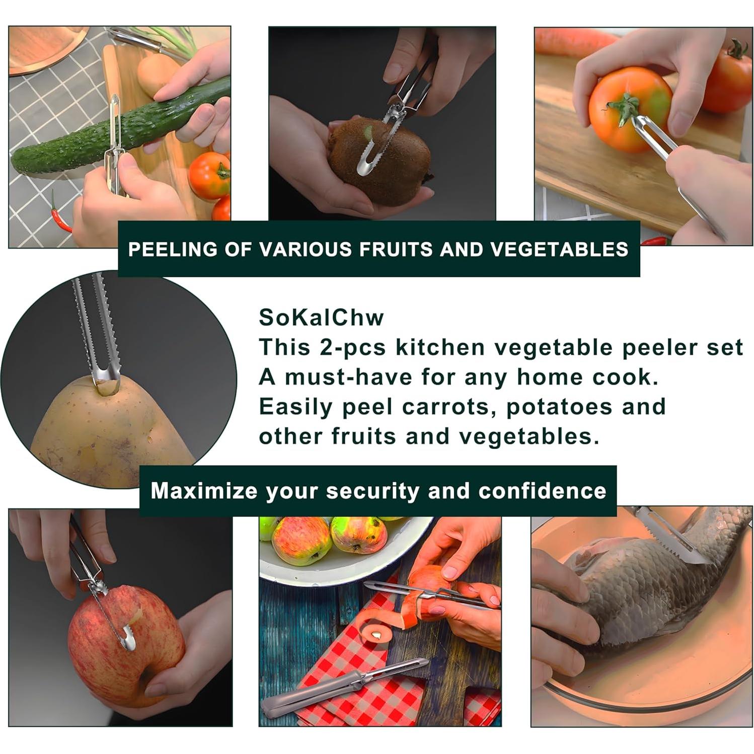 Peladores de Verduras SoKalChw, Acero Inoxidable, 2 Piezas