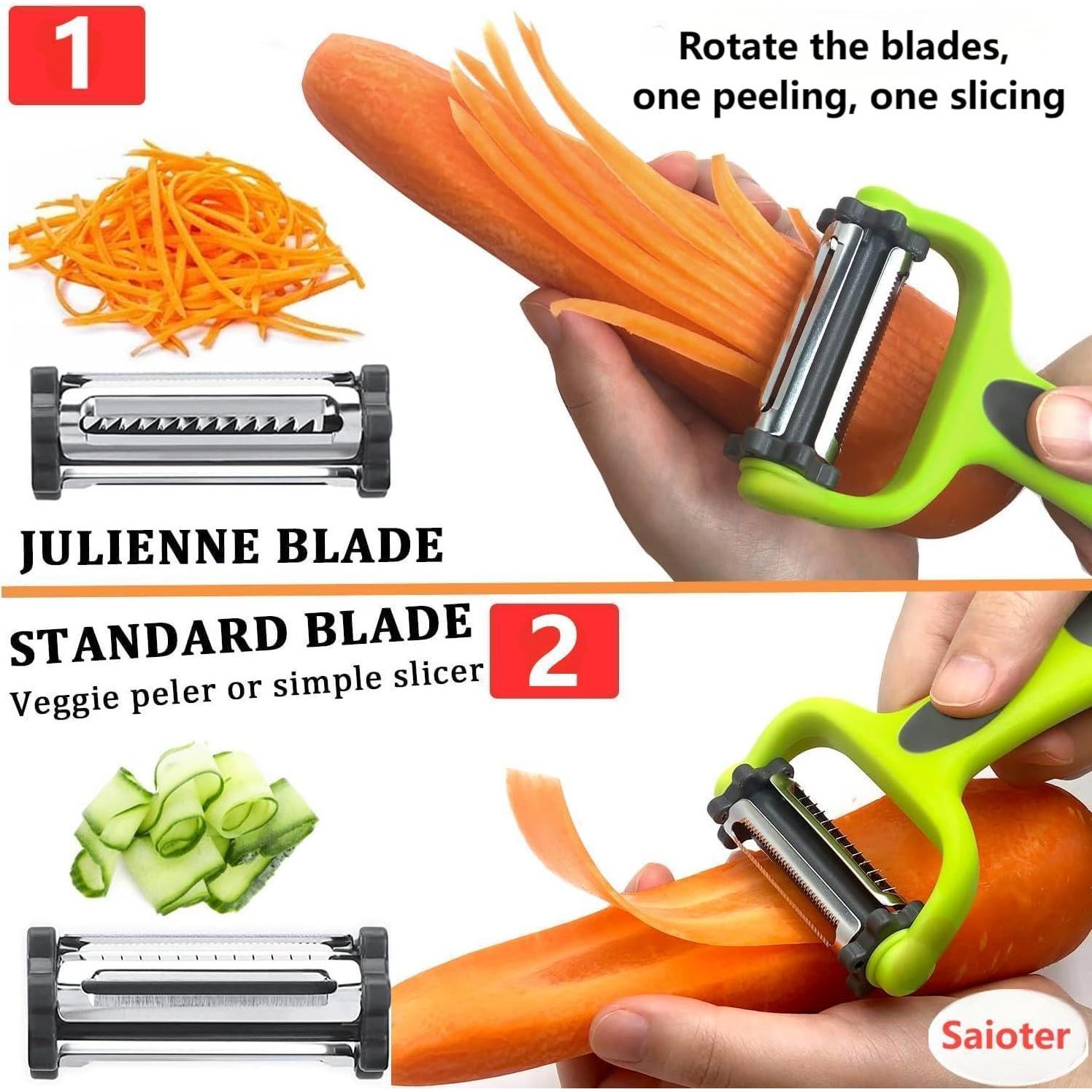 Pelador 3 en 1 SAIOTER con Mango Antideslizante y Cuchillas de Acero Inoxidable