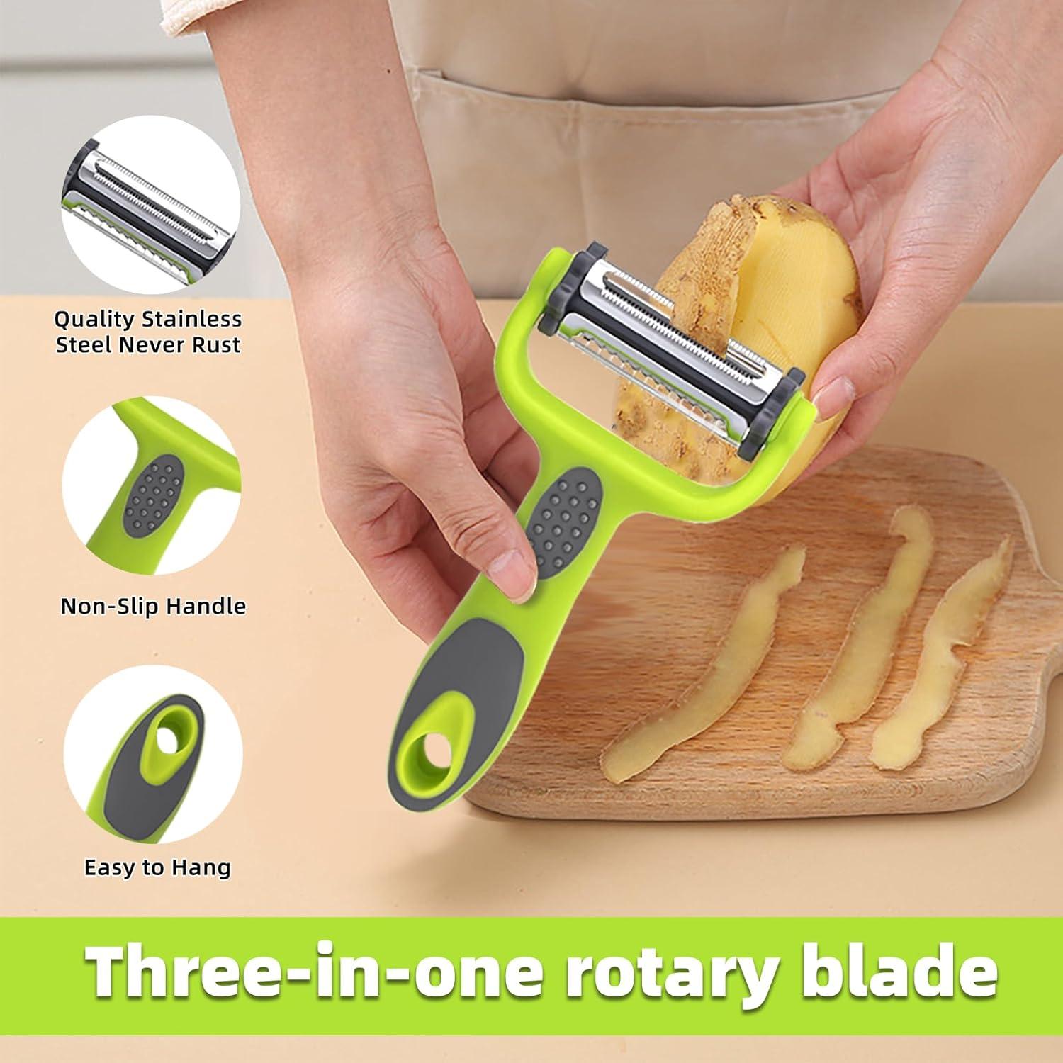 Pelador 3 en 1 SAIOTER con Mango Antideslizante y Cuchillas de Acero Inoxidable