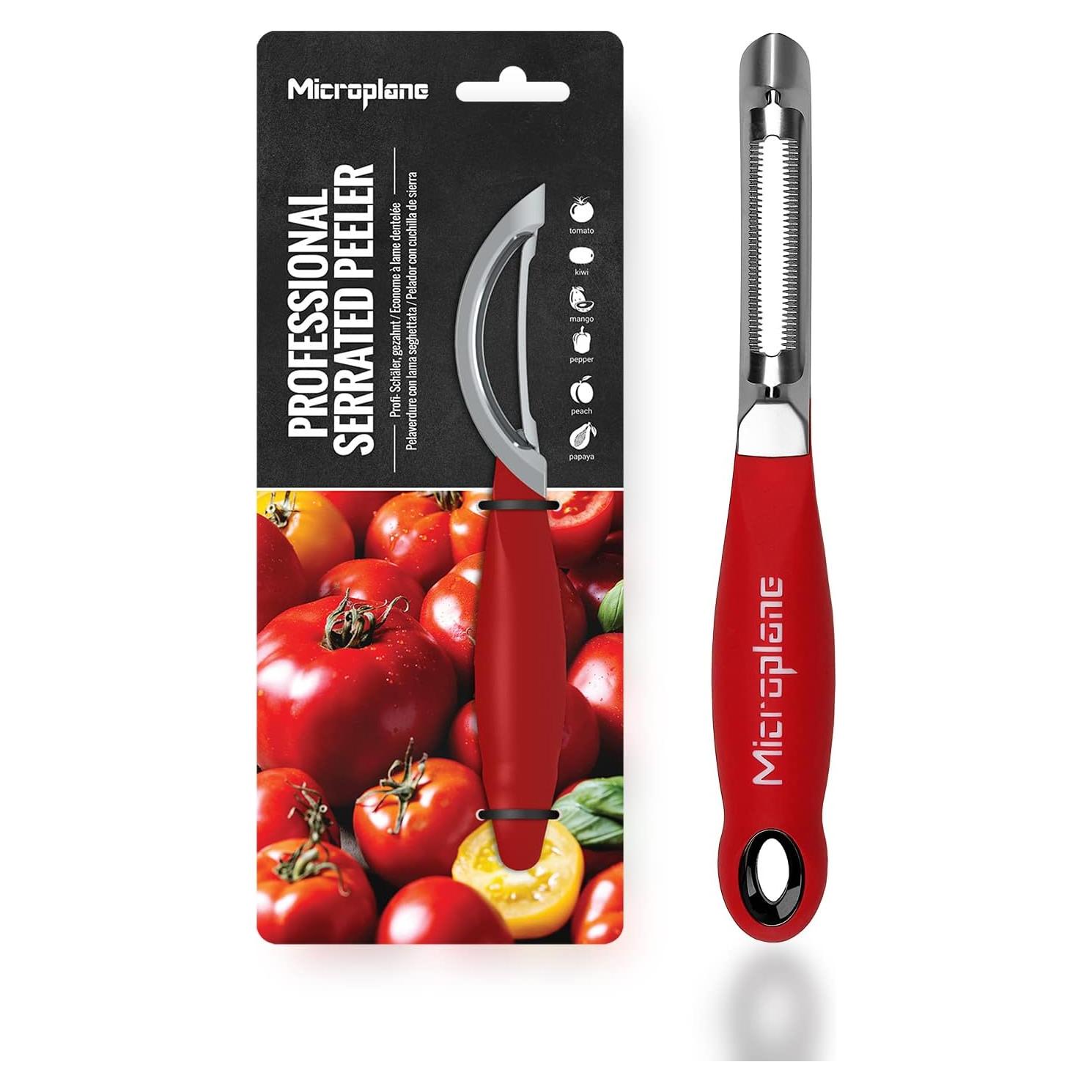 Pelador Giratorio Serrado Microplane Profesional 19cm Rojo