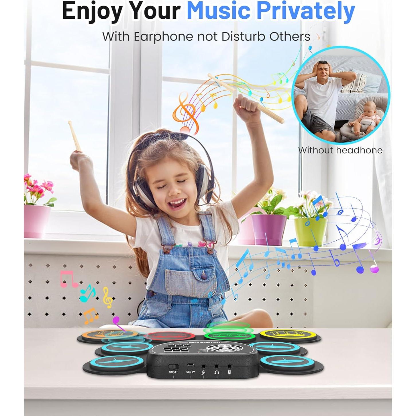 Batería Electrónica Sboet 9 Pads Portátil con Altavoz