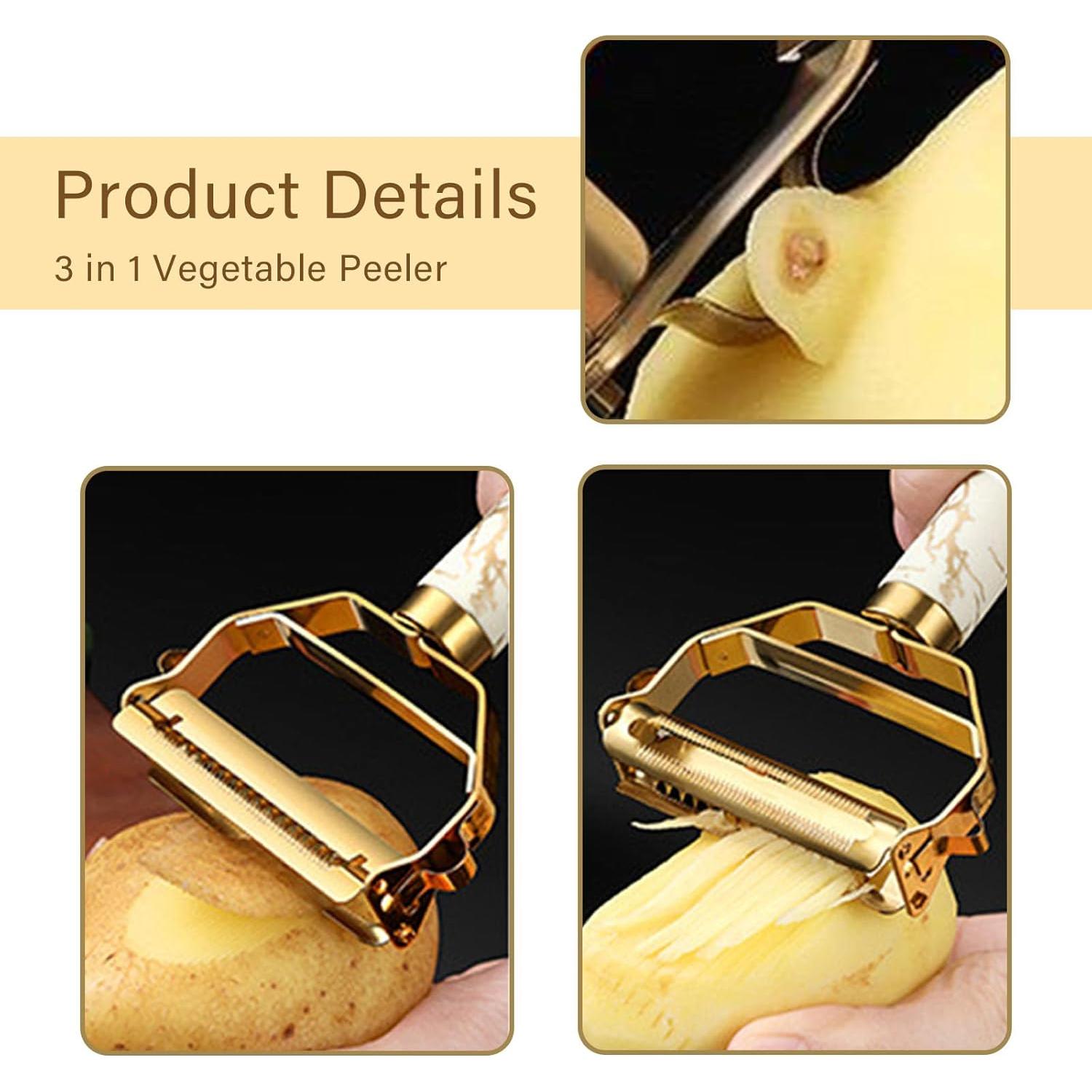 Pelador 3 en 1 DIYOHFE de Acero Inoxidable Dorado