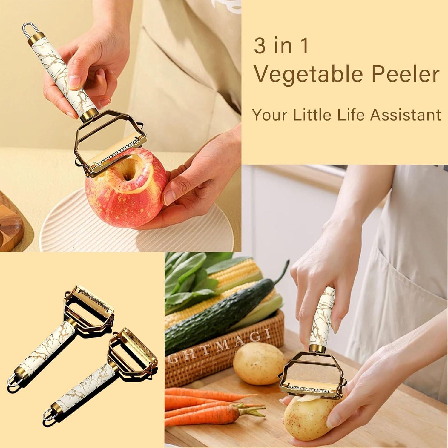 Pelador 3 en 1 DIYOHFE de Acero Inoxidable Dorado