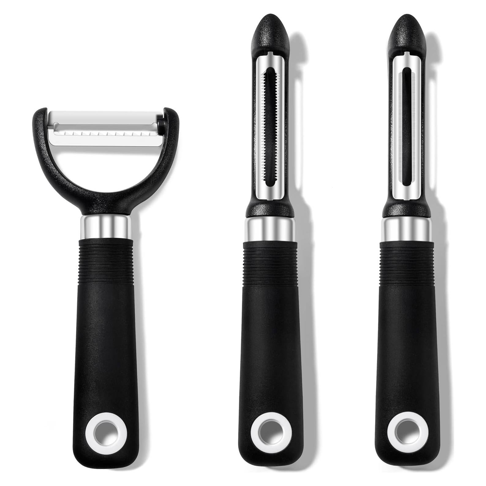 Juego de peladores Rainspire 3 piezas acero inoxidable negro