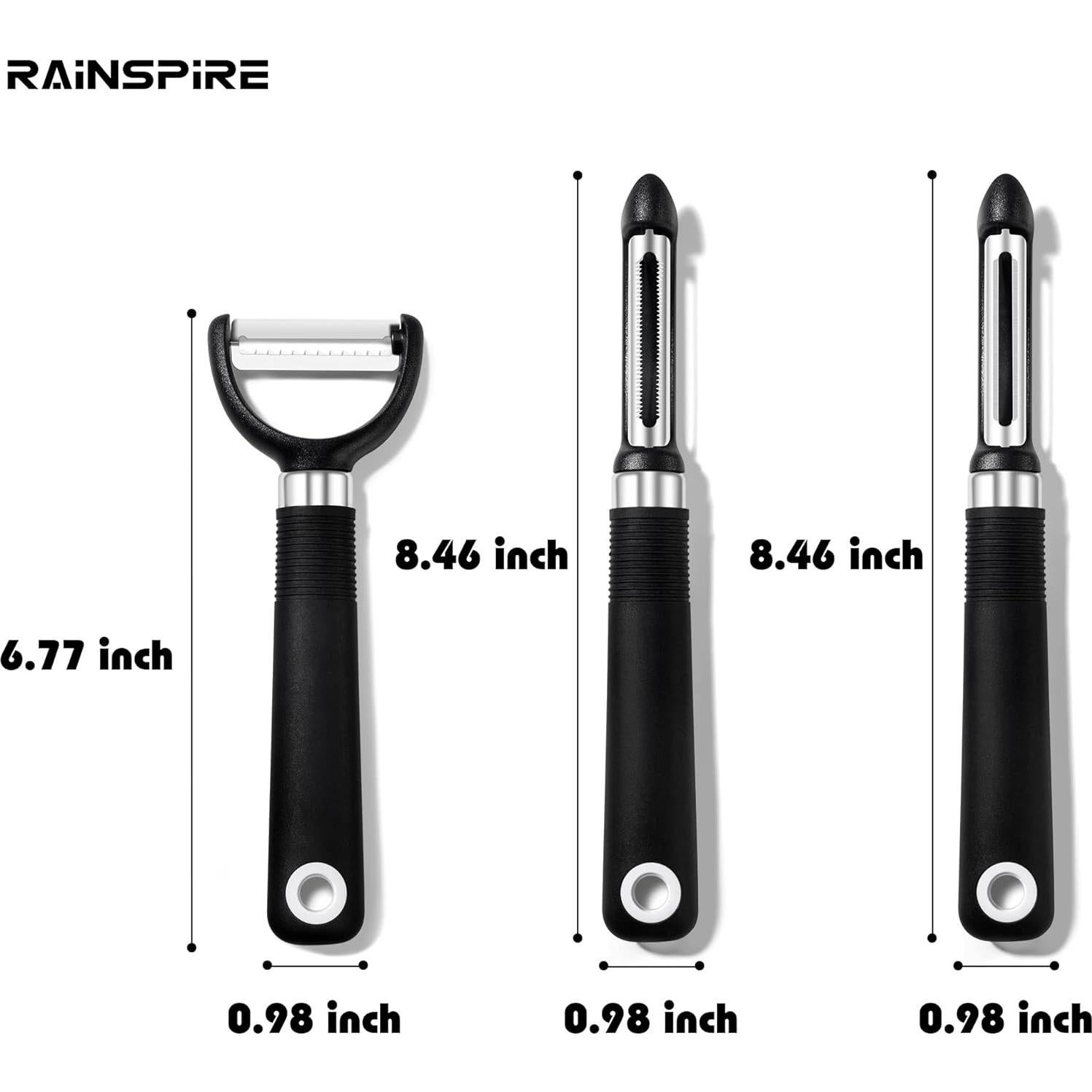 Juego de peladores Rainspire 3 piezas acero inoxidable negro