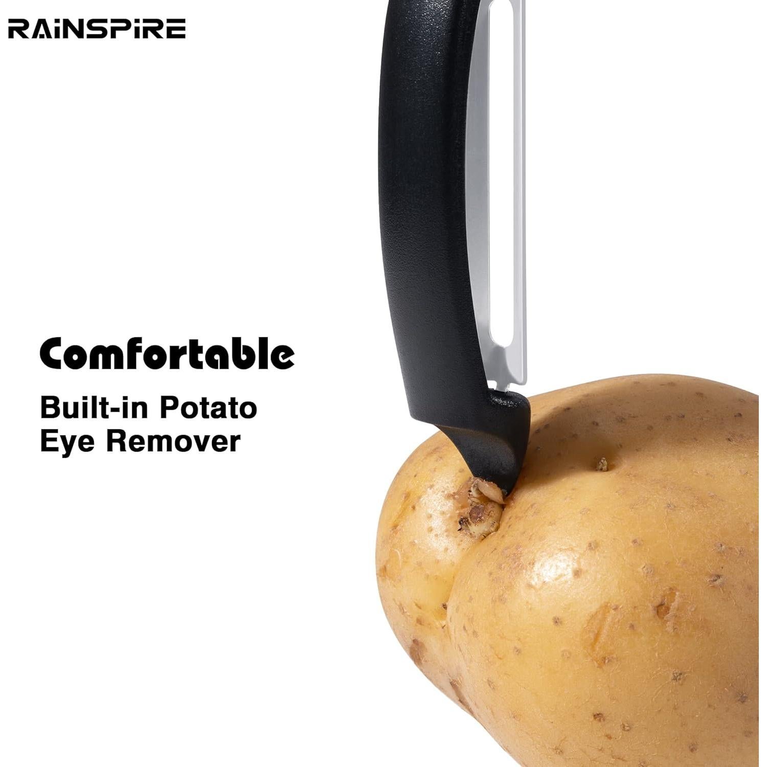 Juego de peladores Rainspire 3 piezas acero inoxidable negro