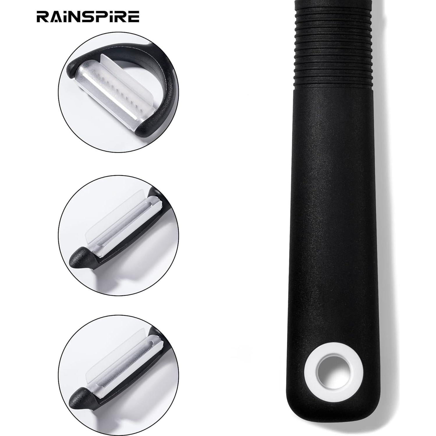 Juego de peladores Rainspire 3 piezas acero inoxidable negro