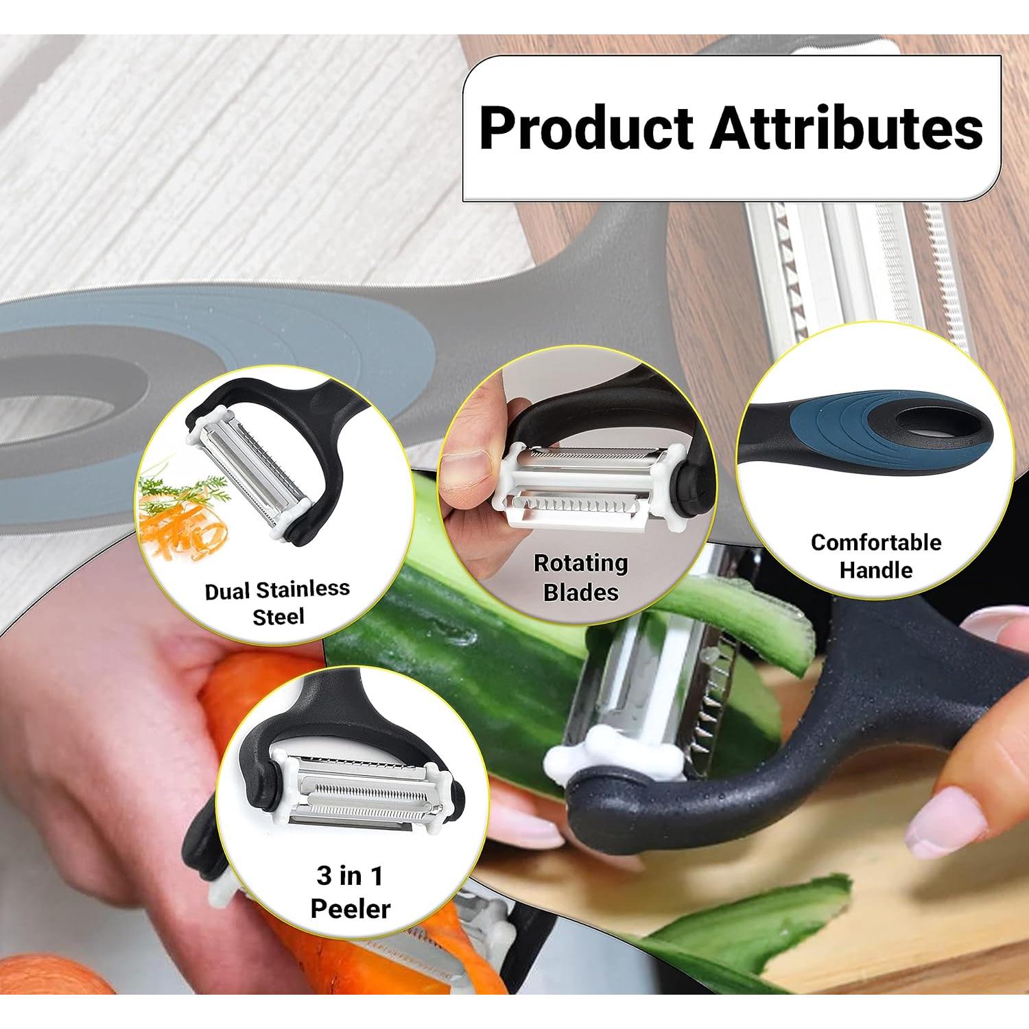 Pelador de Verduras Neez 3 en 1 con Cuchillas de Acero Inoxidable