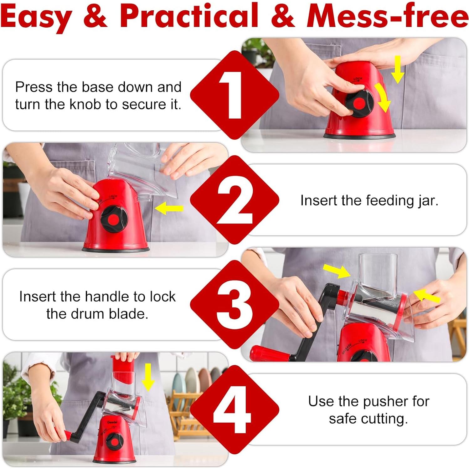 Rallador de Queso Rotativo GDL con 3 Cuchillas de Acero Inoxidable