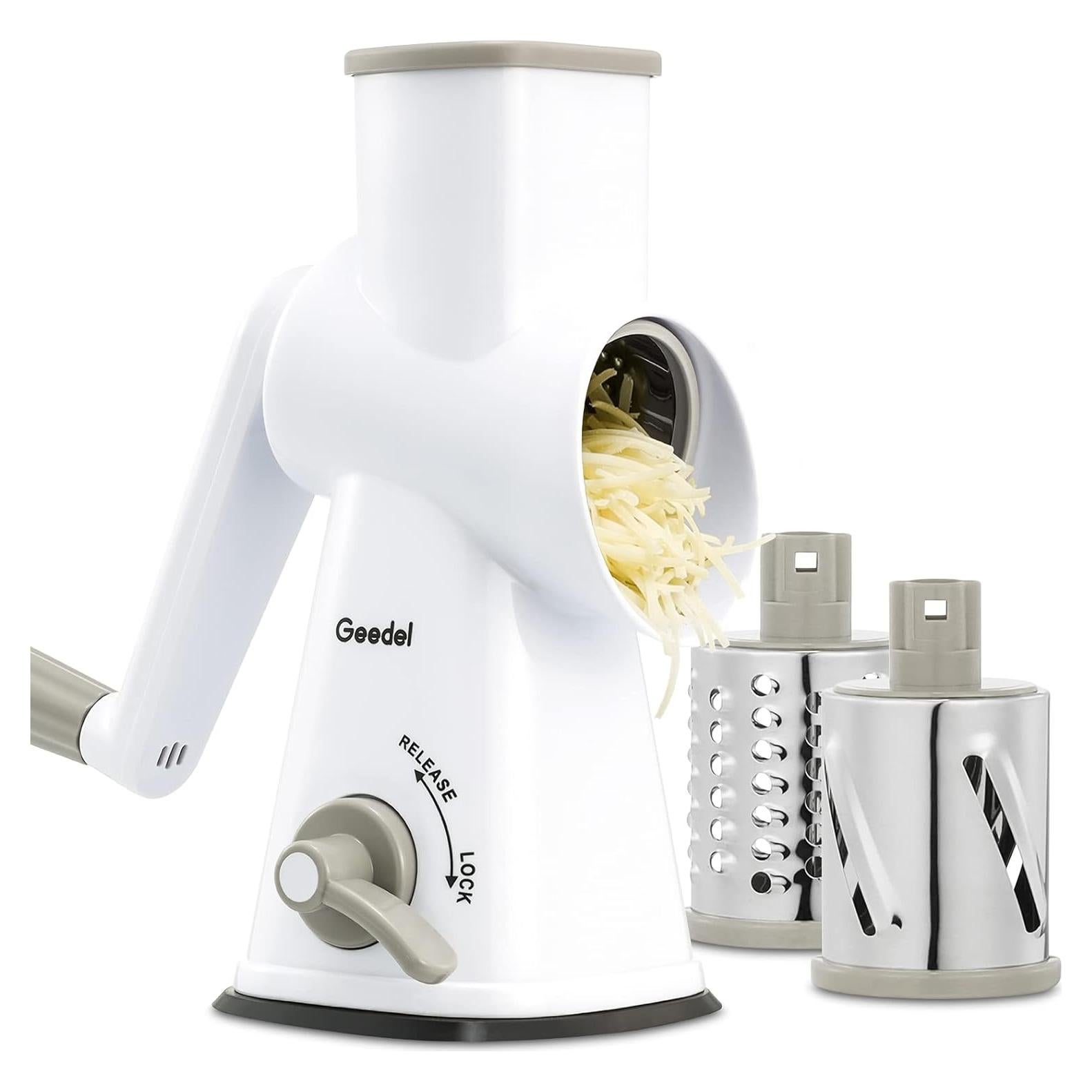 Geedel Rotary Cheese Grater Hand Crank, Cheese Shredder Nuts Grinder With 3 Interchangeable Blades, Kitchen Rotary Grater For Cheese, Vegetables, Nuts, etc