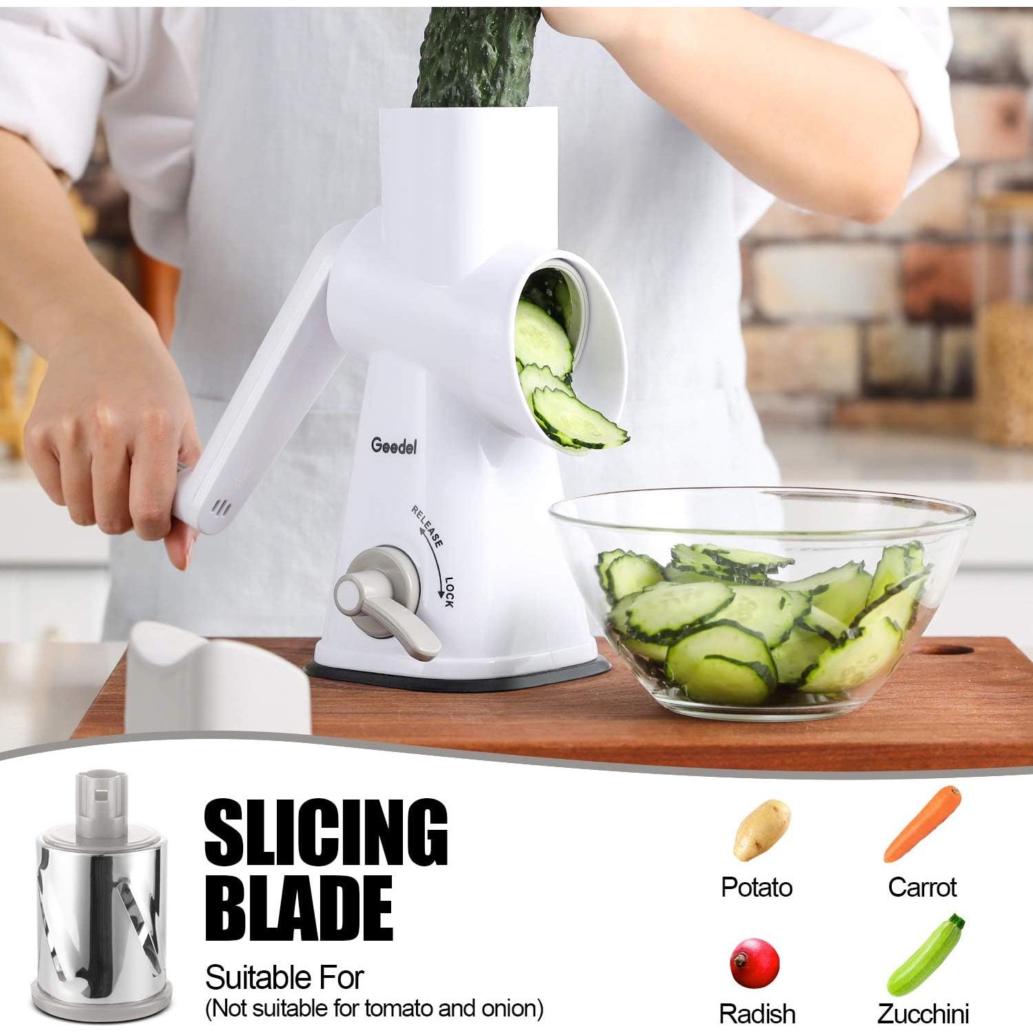 Geedel Rotary Cheese Grater Hand Crank, Cheese Shredder Nuts Grinder With 3 Interchangeable Blades, Kitchen Rotary Grater For Cheese, Vegetables, Nuts, etc