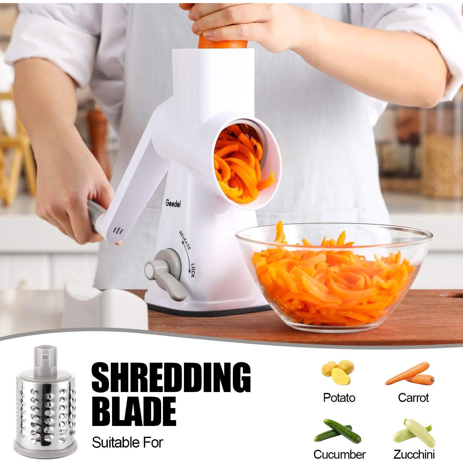 Geedel Rotary Cheese Grater Hand Crank, Cheese Shredder Nuts Grinder With 3 Interchangeable Blades, Kitchen Rotary Grater For Cheese, Vegetables, Nuts, etc