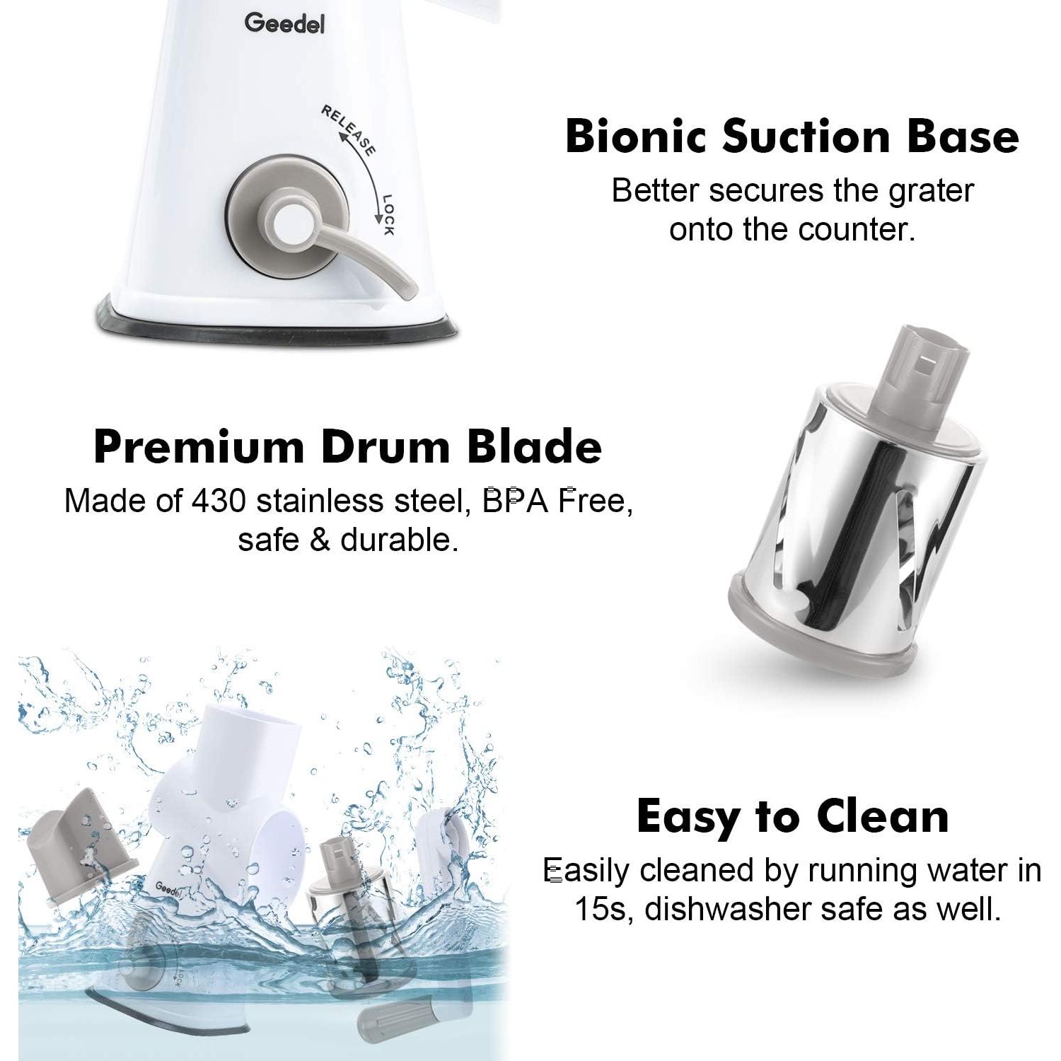 Geedel Rotary Cheese Grater Hand Crank, Cheese Shredder Nuts Grinder With 3 Interchangeable Blades, Kitchen Rotary Grater For Cheese, Vegetables, Nuts, etc