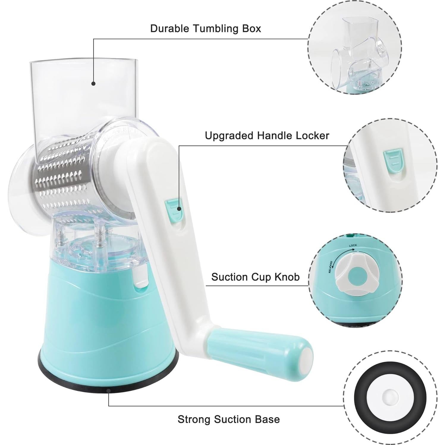 Rallador de Queso Rotatorio Genérico con 3 Cuchillas Inoxidable