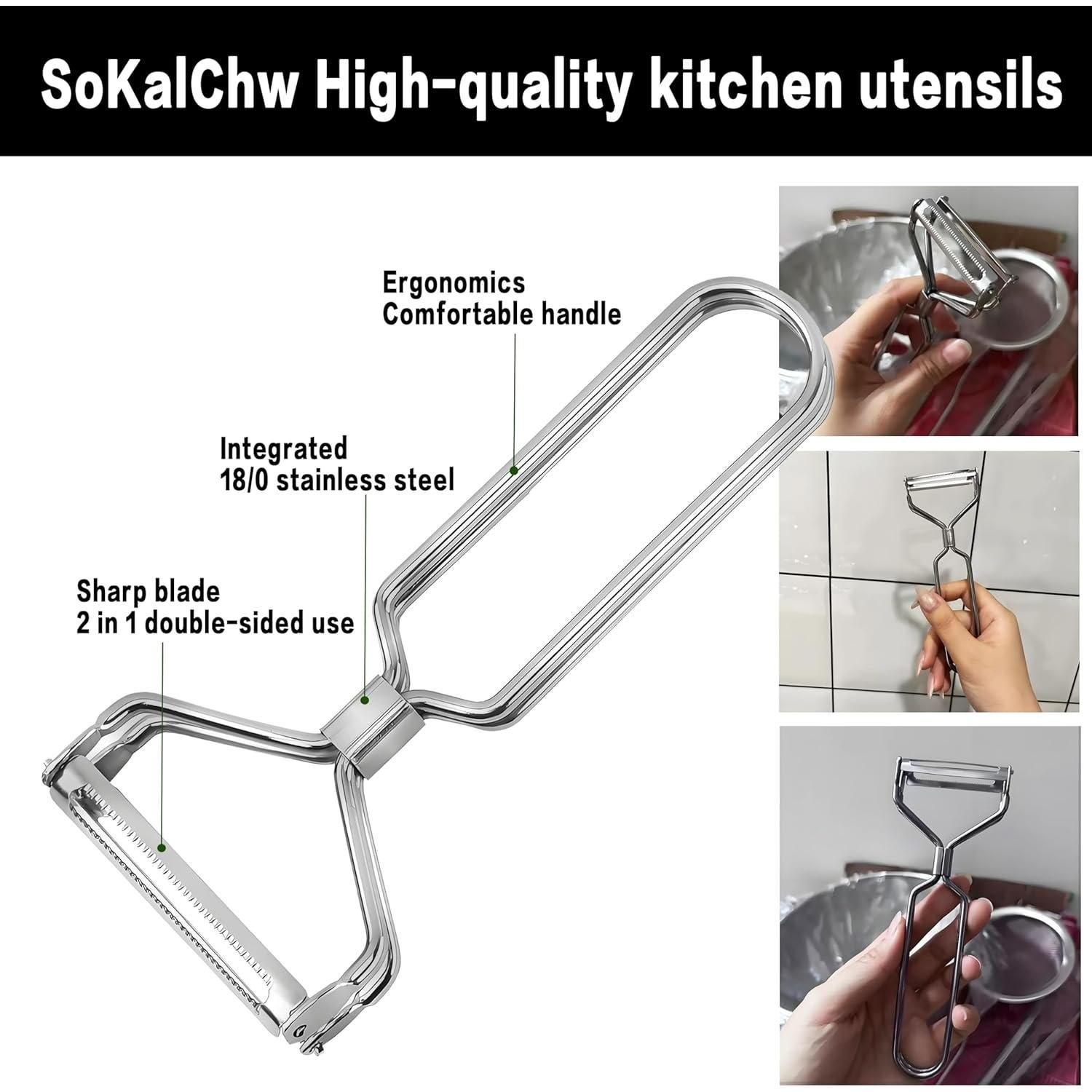 Pelador de verduras SoKalChw 2 en 1 acero inoxidable Y