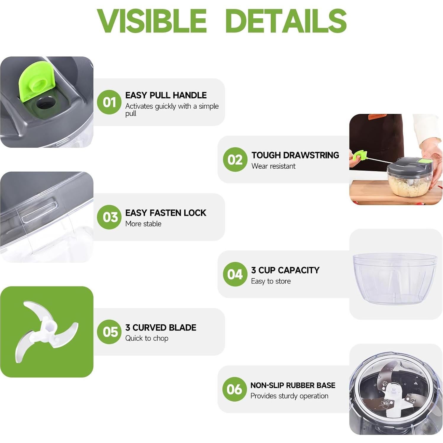 Picador de Verduras Manual Ziweaye 500ml Verde Claro