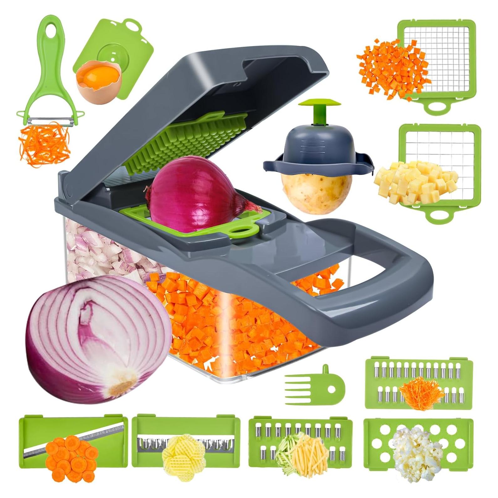 Picador de Verduras Plutuus 14-en-1 con Contenedor 1.5L