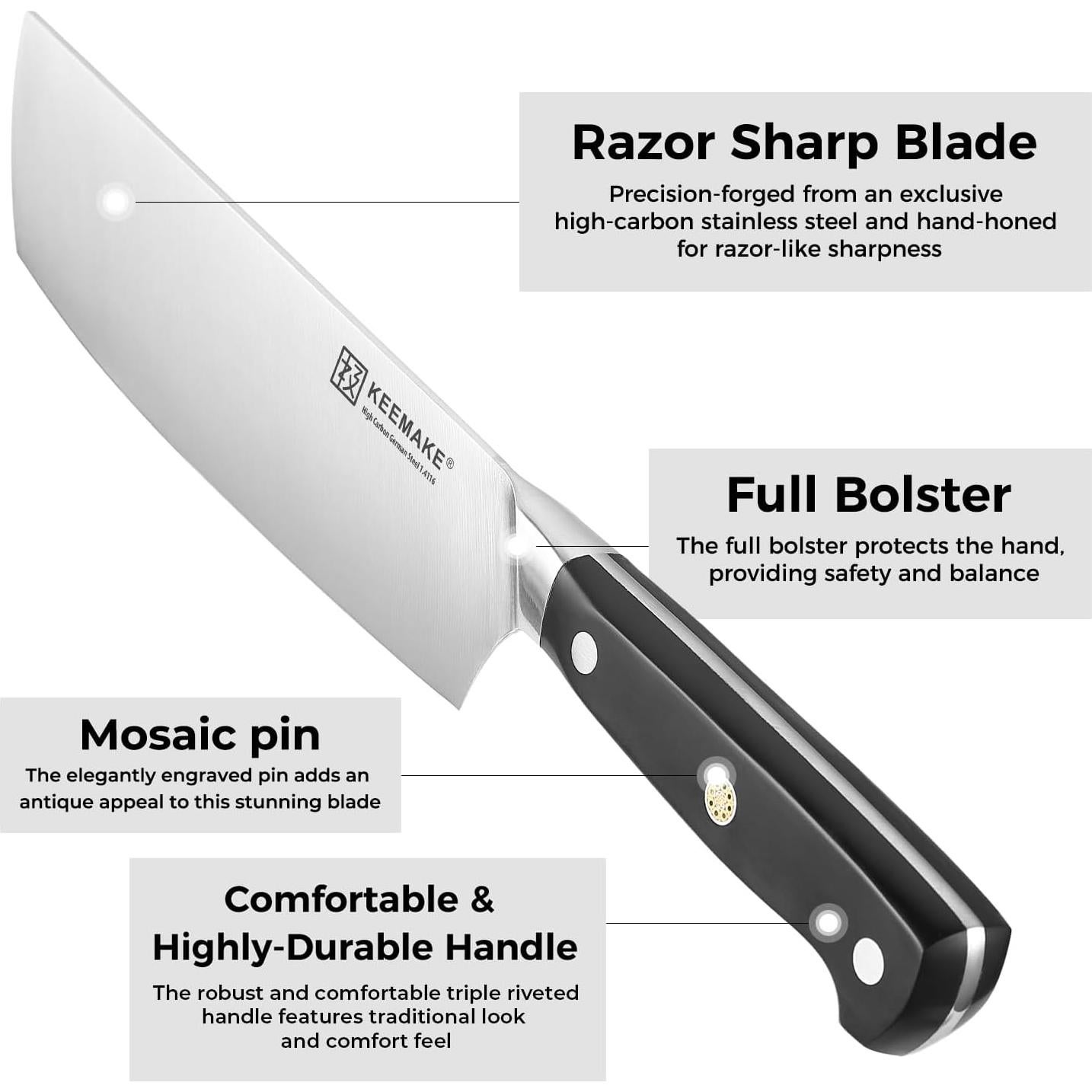 Cuchillo Nakiri KEEMAKE 17.8 cm Acero Inoxidable Mango Ergonómico