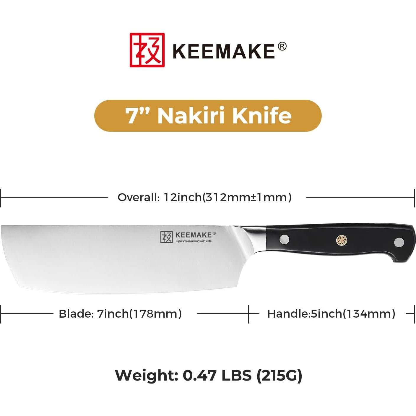 Cuchillo Nakiri KEEMAKE 17.8 cm Acero Inoxidable Mango Ergonómico