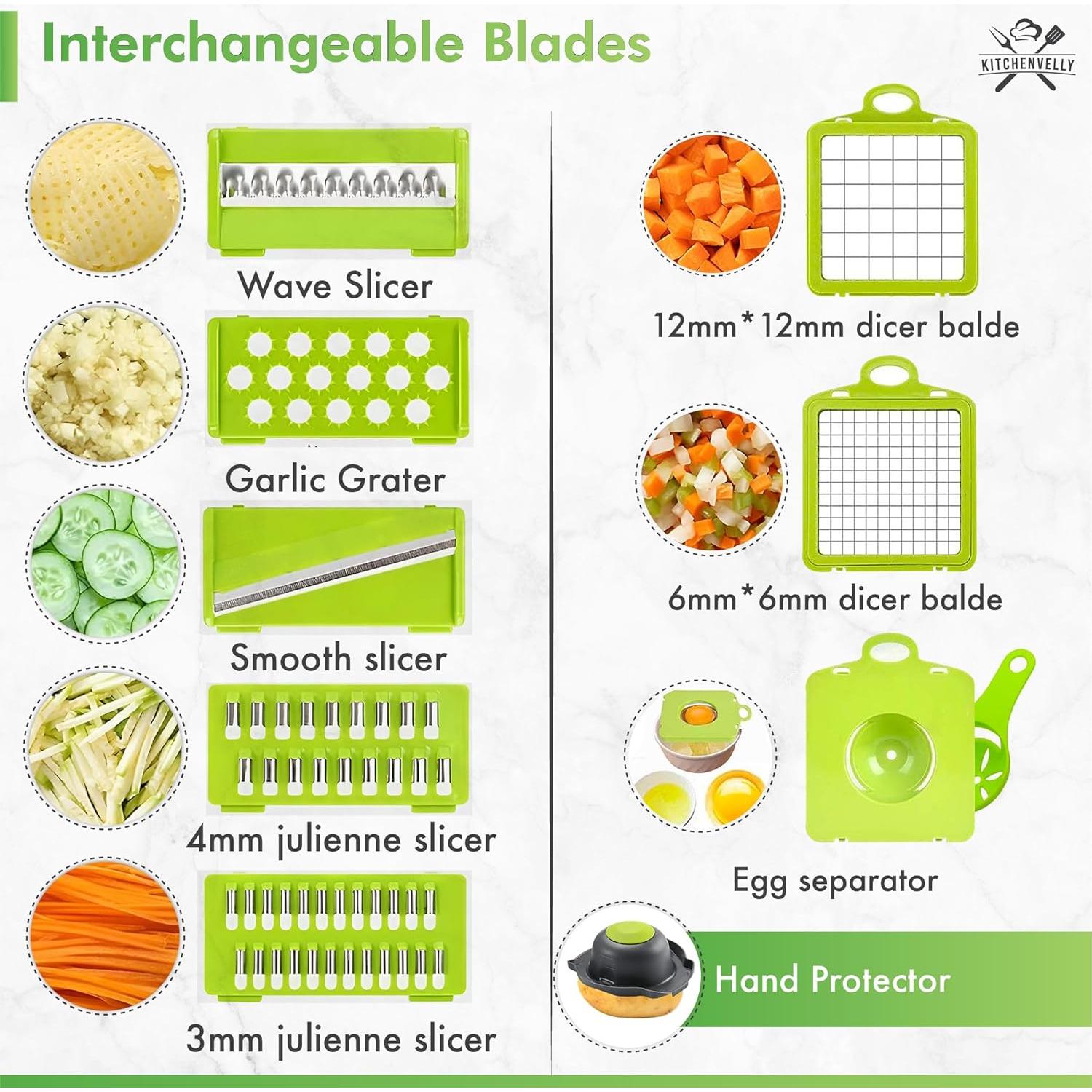 Cortador de Verduras 16-en-1 Kitchenvelly con 8 Cuchillas