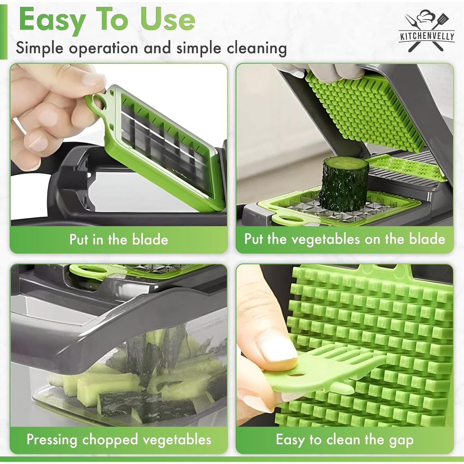 Cortador de Verduras 16-en-1 Kitchenvelly con 8 Cuchillas