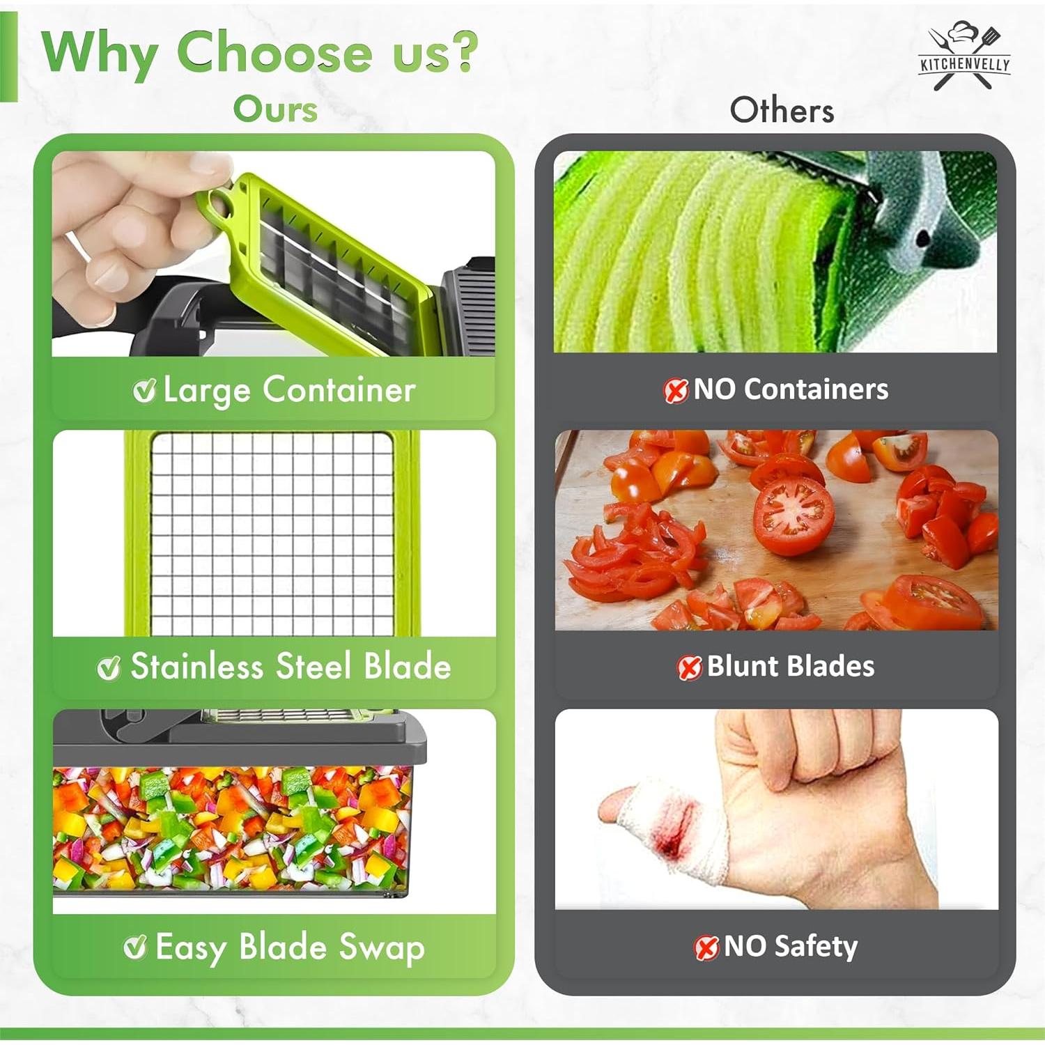 Cortador de Verduras 16-en-1 Kitchenvelly con 8 Cuchillas