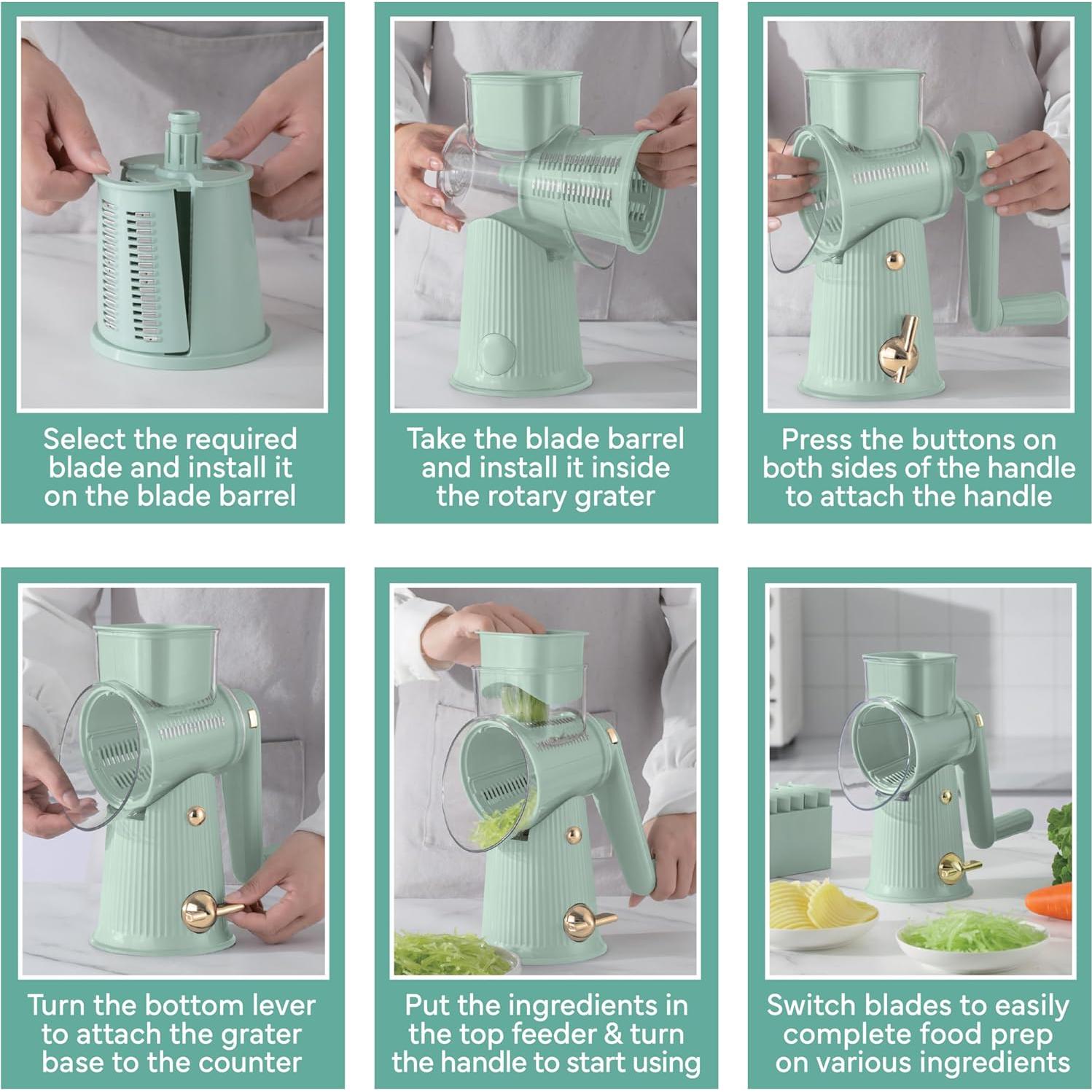 Rallador de Queso Rotatorio COOK WITH COLOR 5 Cuchillas Salvia