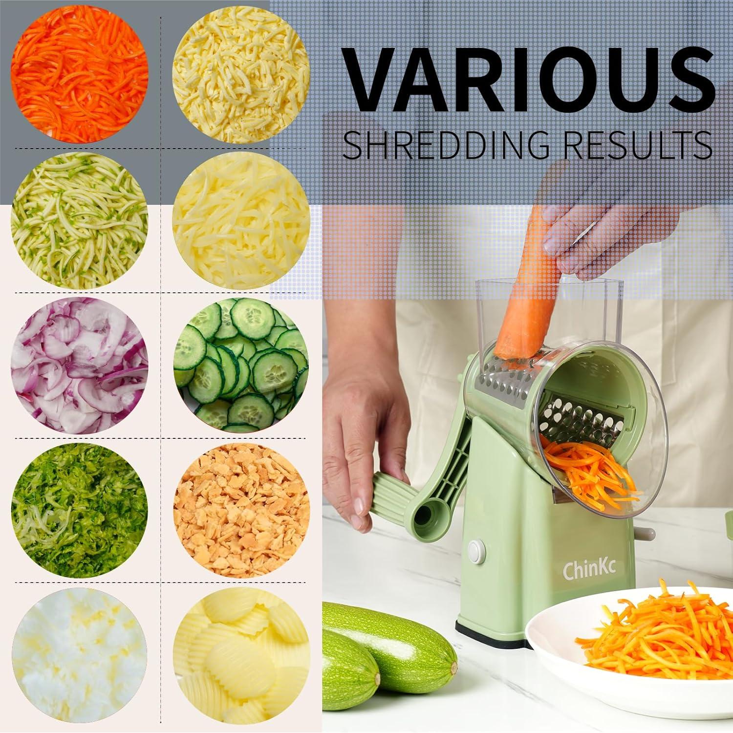 Rallador Rotativo 5 en 1 ChinKc Verde con Cuchillas Intercambiables