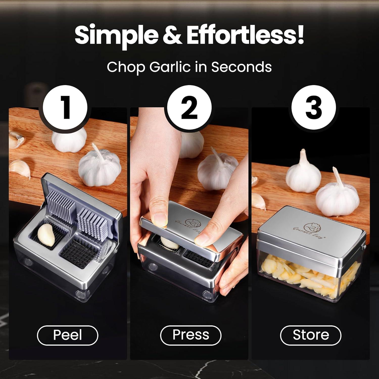 Prensa de Ajo Gourmet Easy de Acero Inoxidable 2 en 1