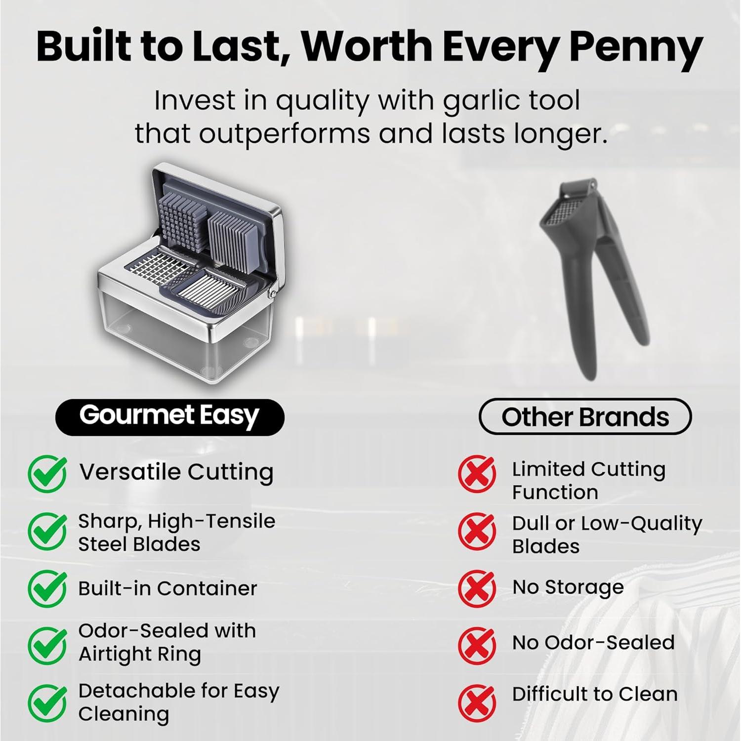 Prensa de Ajo Gourmet Easy de Acero Inoxidable 2 en 1