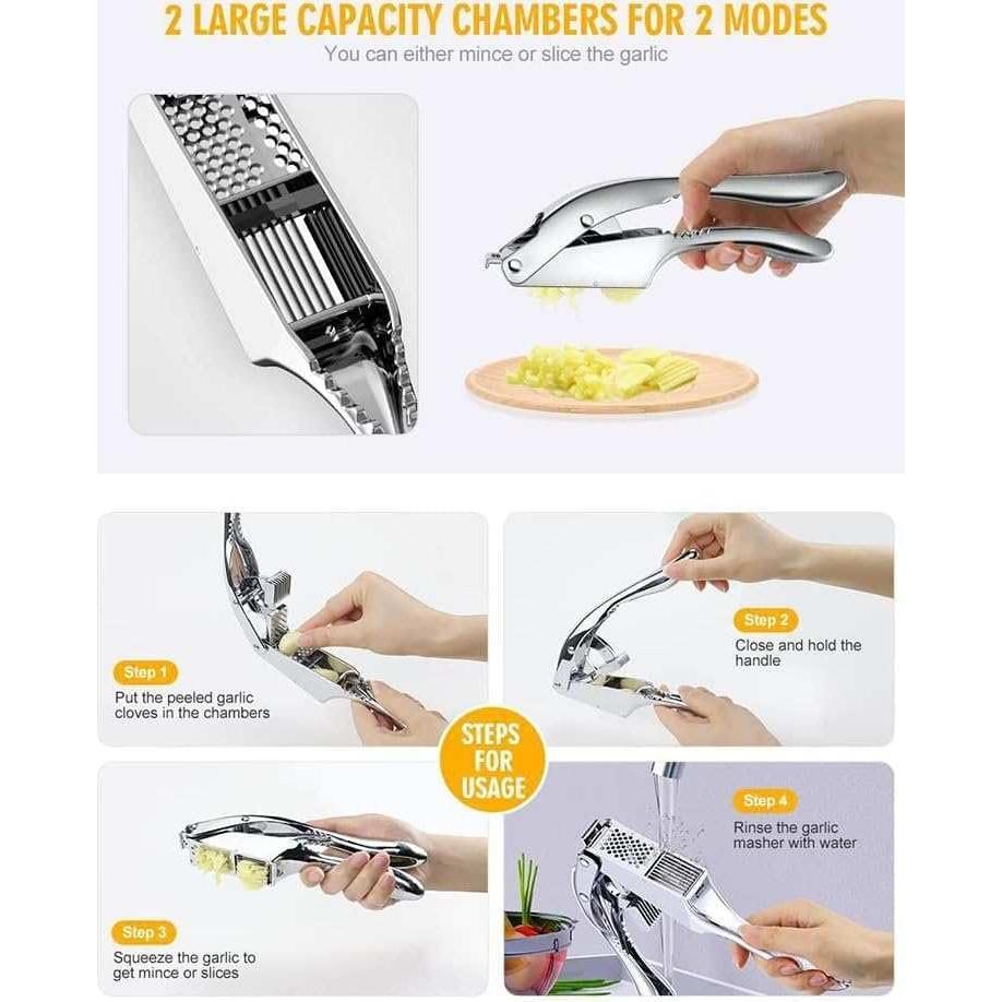 Prensa de Ajo y Picadora 2 en 1 Genérico - Aluminio, Apta Lavavajillas