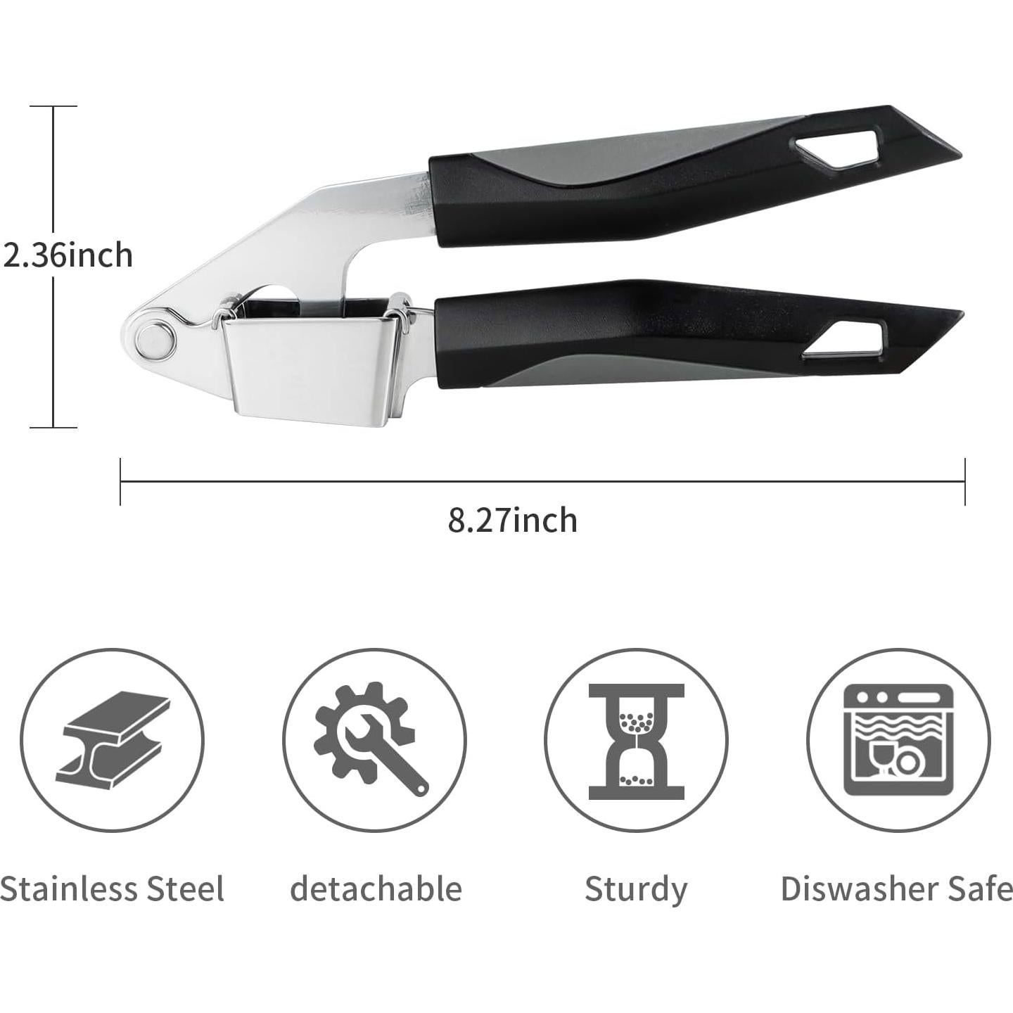 Prensa de Ajo Balamno de Acero Inoxidable 21 cm, Apta para Lavavajillas