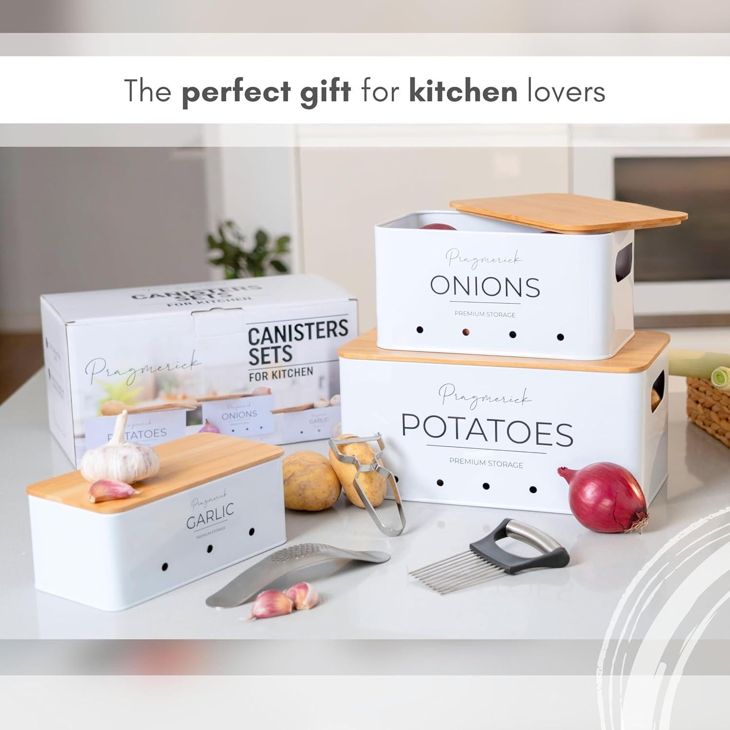 Contenedor de Almacenamiento de Papas y Cebollas Pragmerick con Utensilios