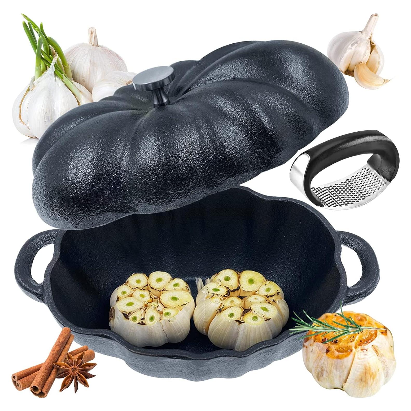 Asador de Ajo AOKDEER de Hierro Fundido Pre-Sazonado 21x13 cm