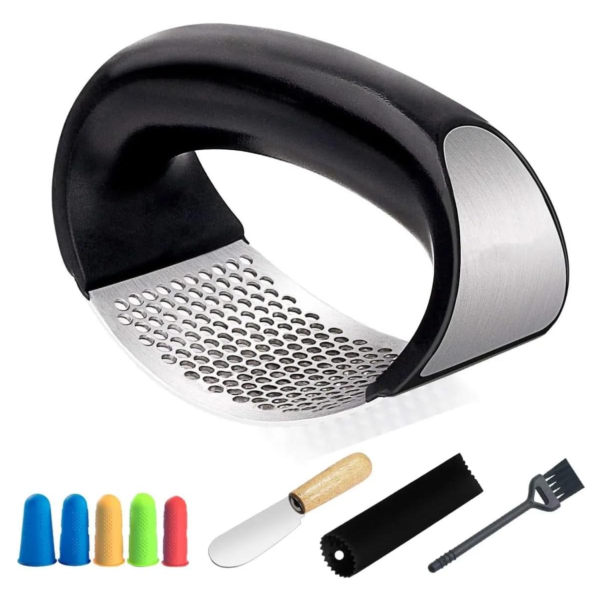 Prensa de Ajo Acero Inoxidable Premium con Protector de Dedo