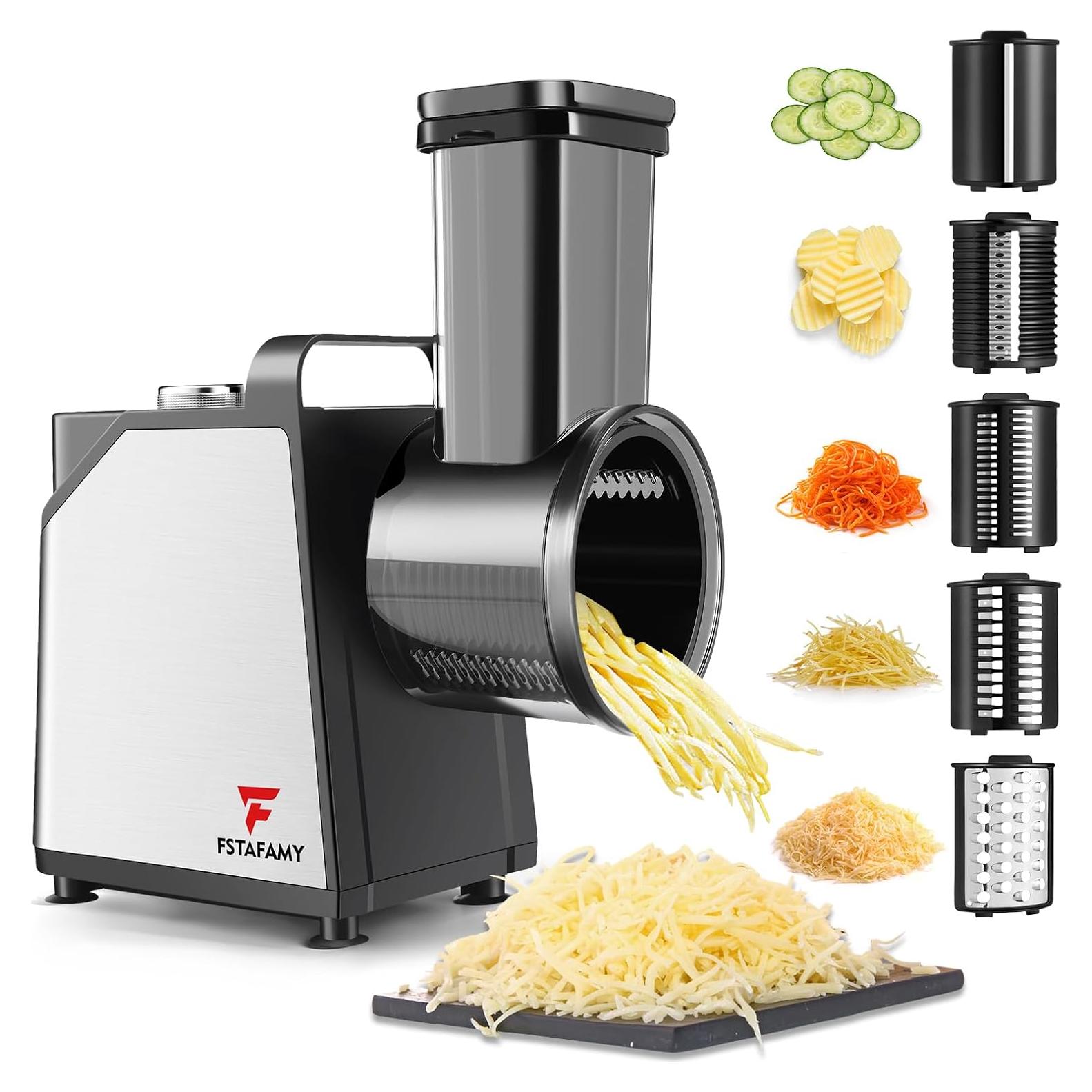Rallador de Queso Eléctrico FSTAFAMY 250W 5 en 1 Multifuncional