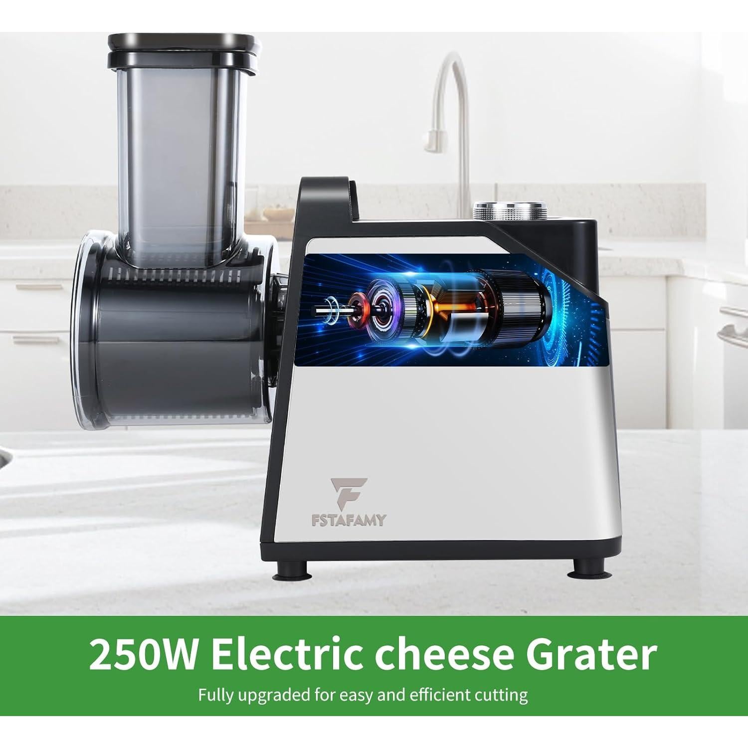 Rallador de Queso Eléctrico FSTAFAMY 250W 5 en 1 Multifuncional