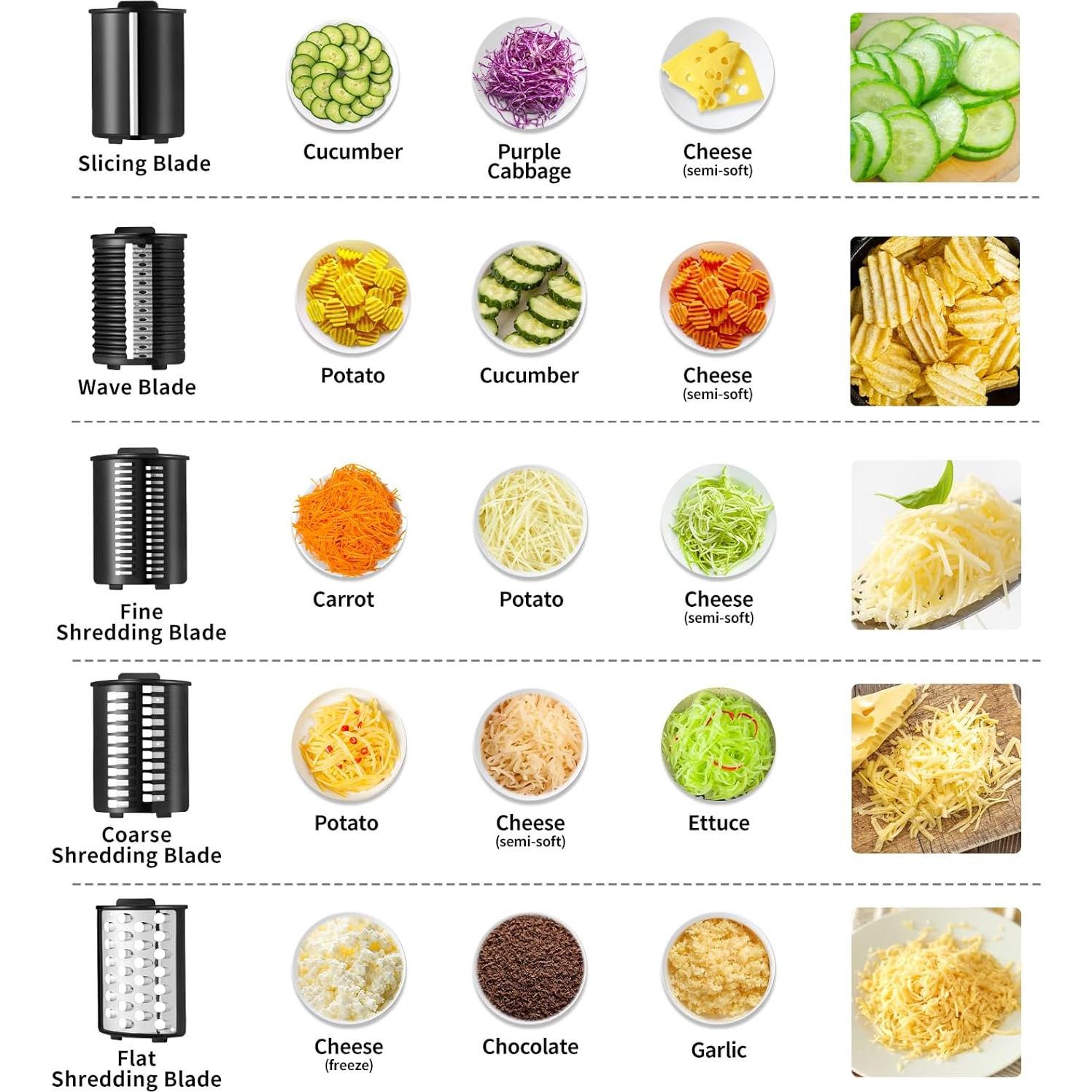 Rallador de Queso Eléctrico FSTAFAMY 250W 5 en 1 Multifuncional