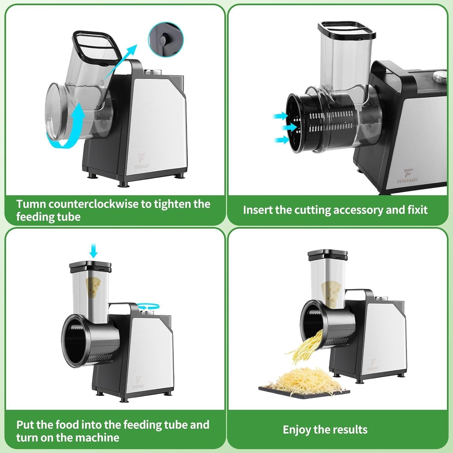 Rallador de Queso Eléctrico FSTAFAMY 250W 5 en 1 Multifuncional