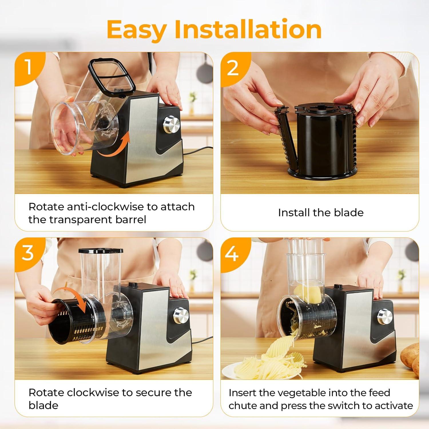 Rallador de Queso Eléctrico FITNATE 250W con 5 Cuchillas