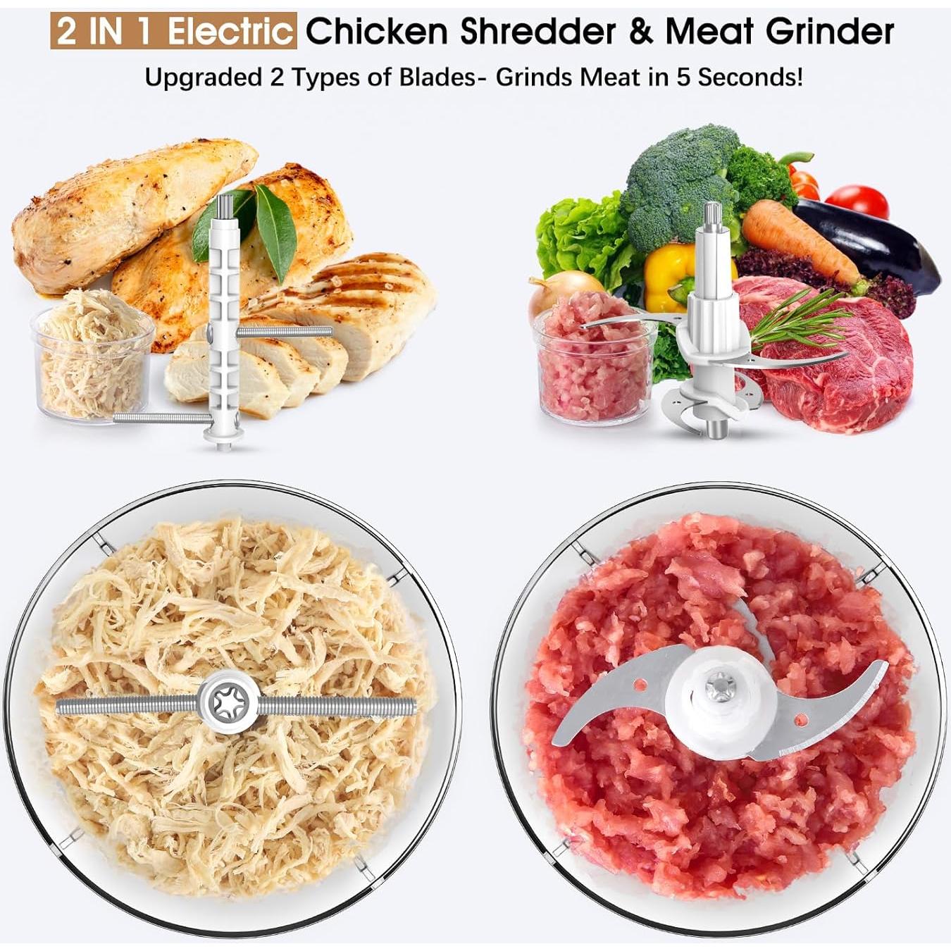 Desmenuzador de Pollo Eléctrico NAUQUOHZ 250W 1.5L Acero Inoxidable