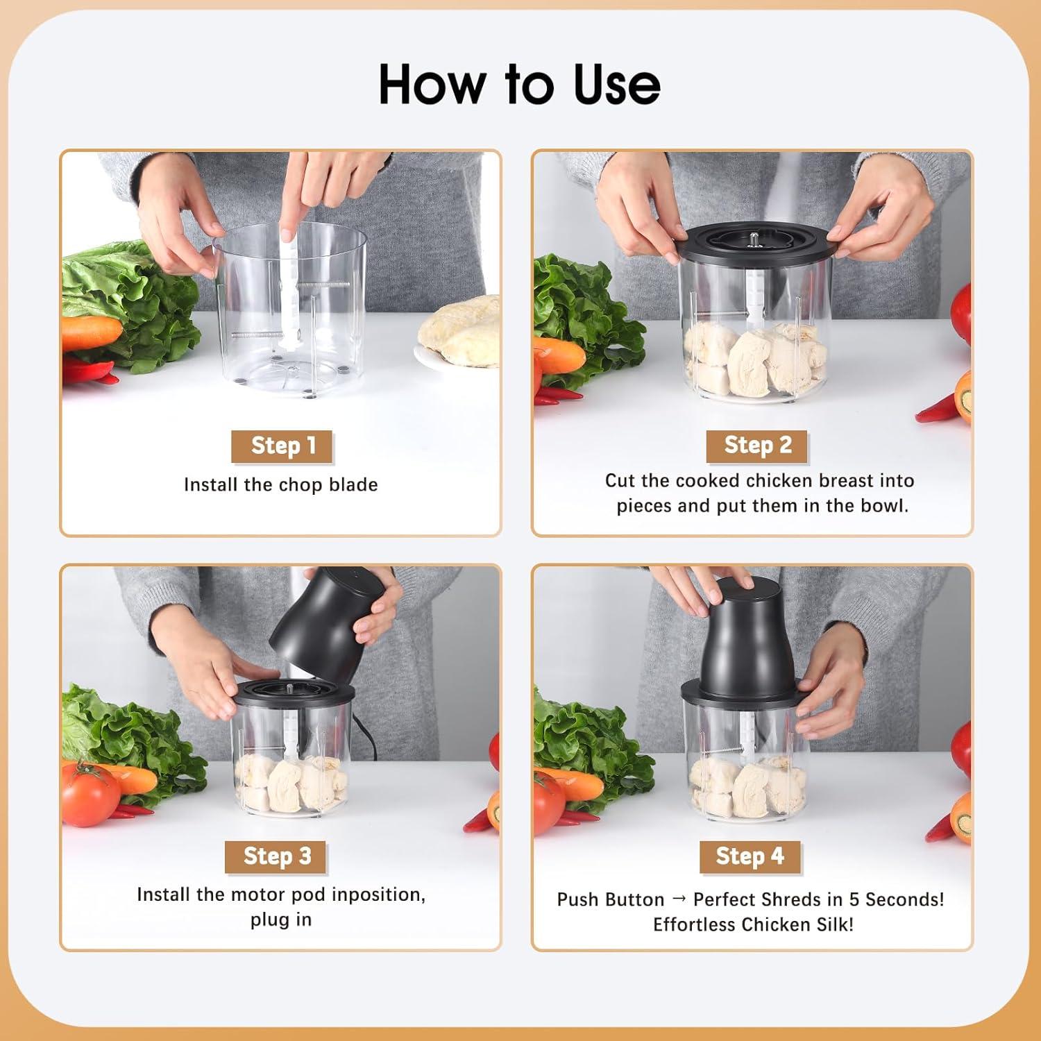 Desmenuzador de Pollo Eléctrico NAUQUOHZ 250W 1.5L Acero Inoxidable