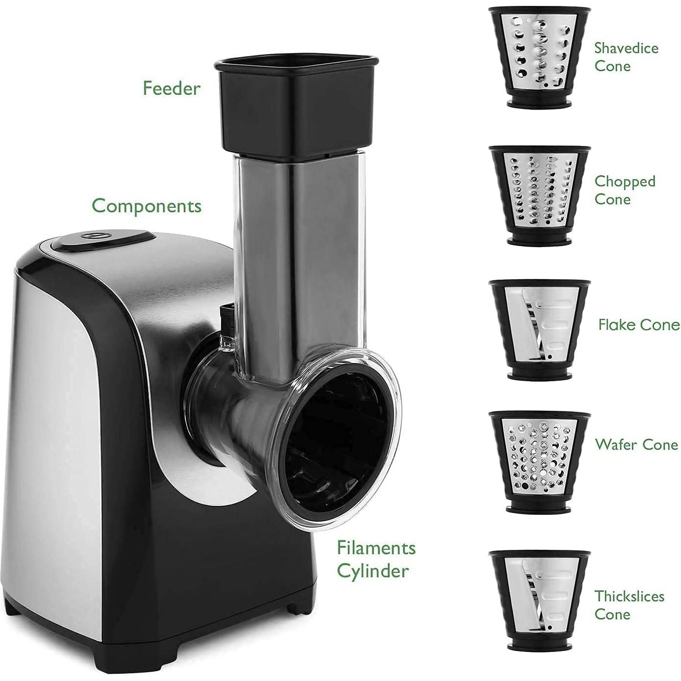 Rallador de Queso Eléctrico Homdox 150W 5 en 1 con Accesorios