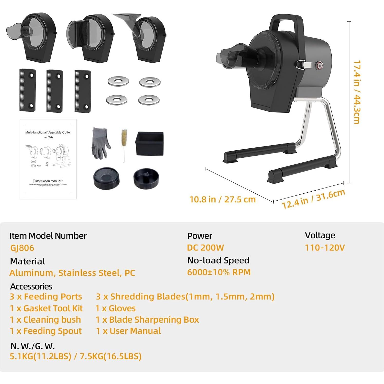 Cortador de Verduras Eléctrico TERUISI 200W 6000RPM Ajustable