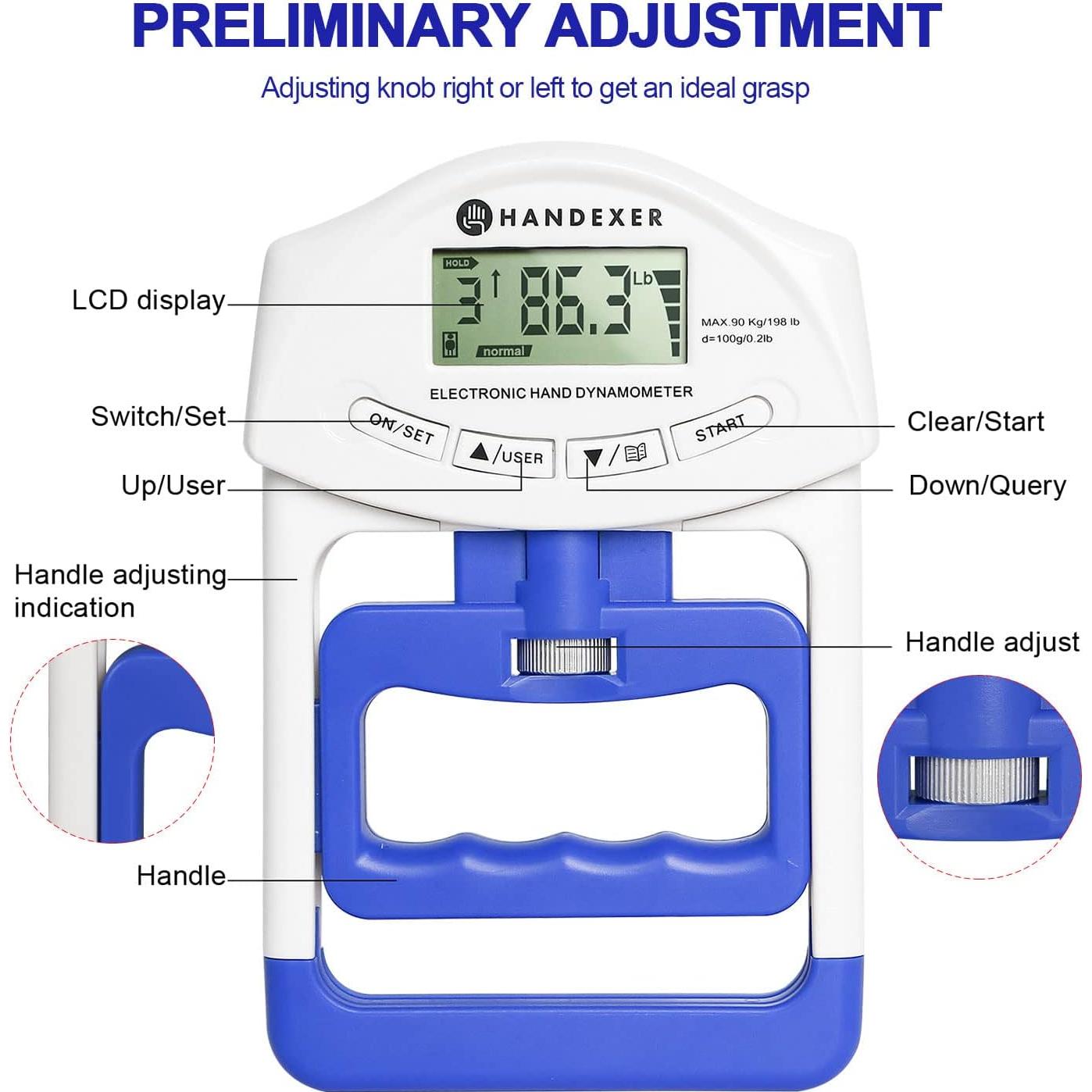 Dinamómetro de Mano Digital Handexer 120kg con Pantalla LCD