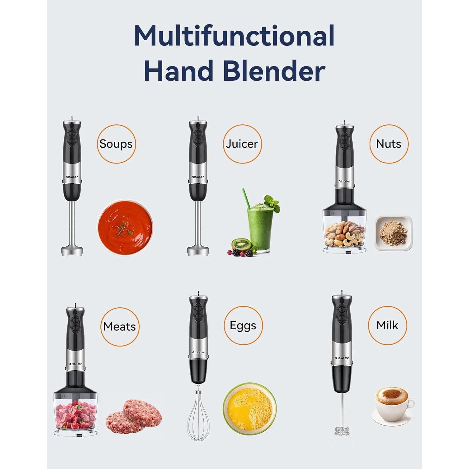 Batidora de Inmersión 1000W Abuler 5 en 1 con Accesorios
