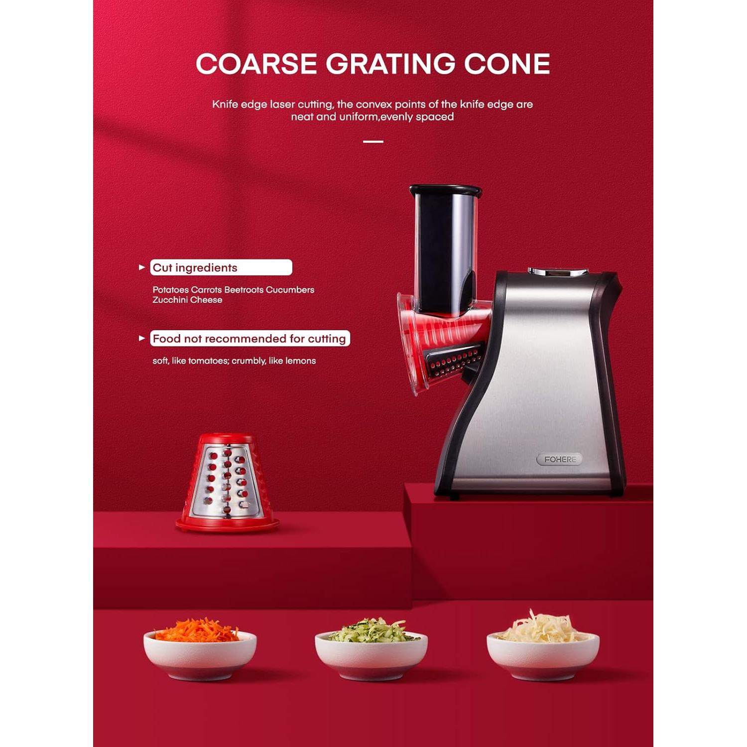 Rallador Eléctrico FOHERE para Verduras y Queso 150W Rojo