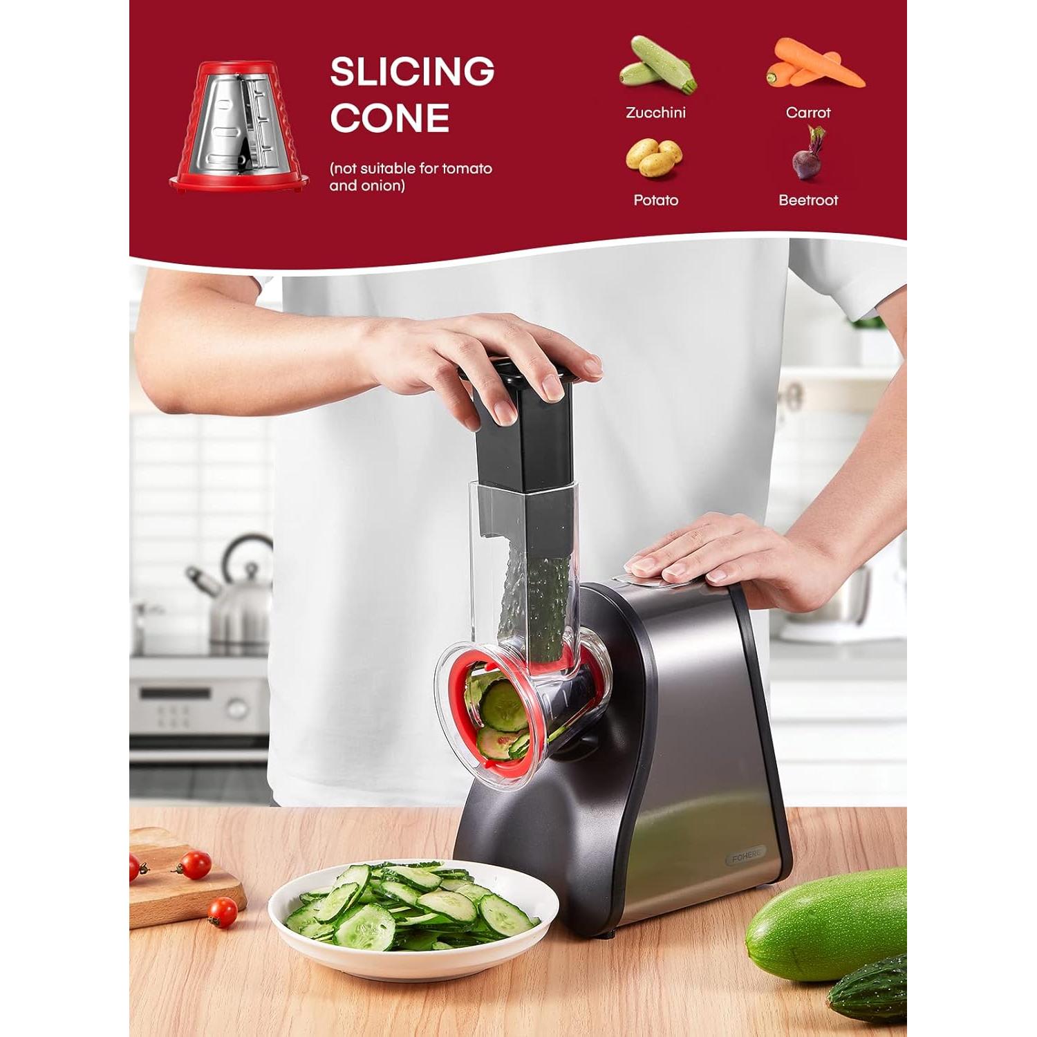 Rallador Eléctrico FOHERE para Verduras y Queso 150W Rojo
