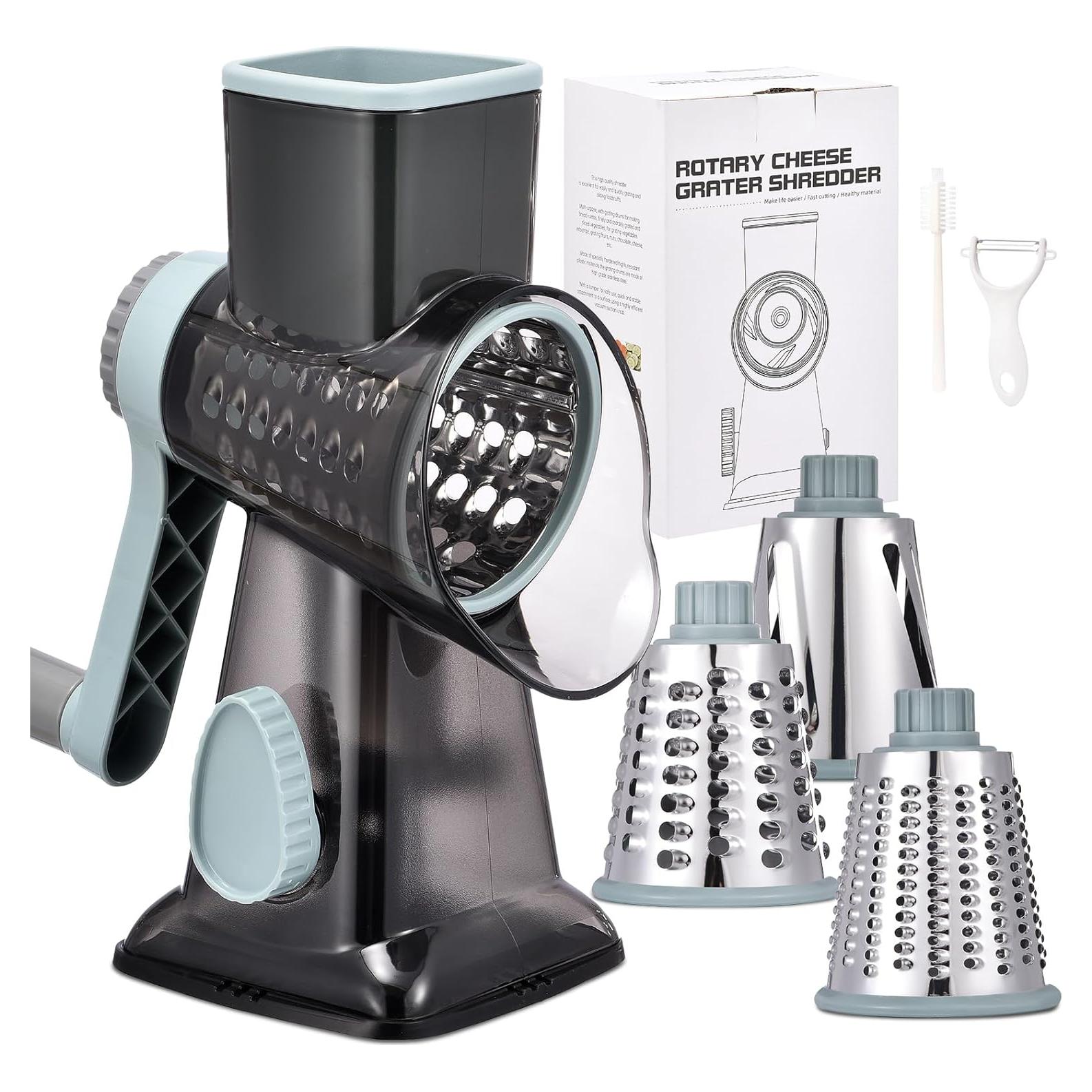 Rallador de Queso Rotatorio Ziweaye 3 en 1 con Cuchillas