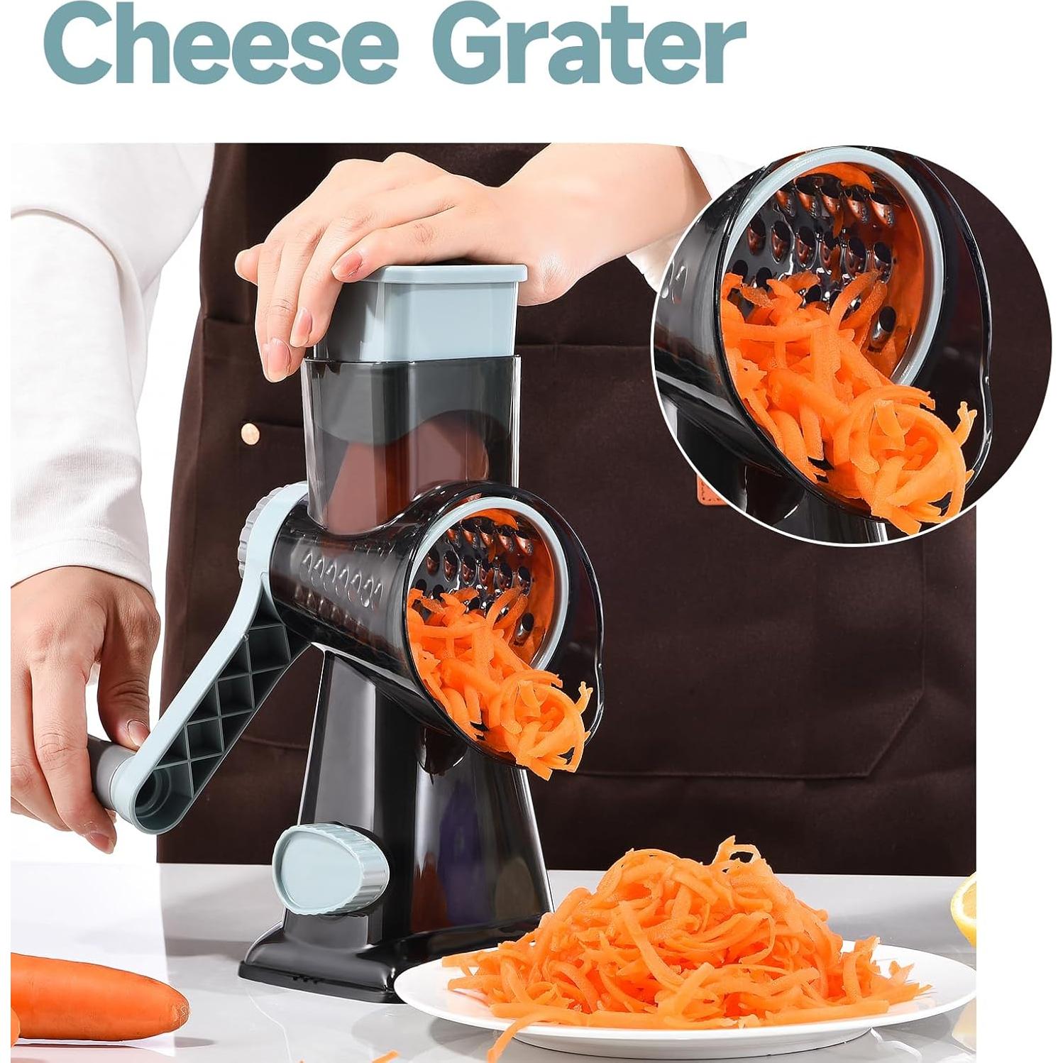 Rallador de Queso Rotatorio Ziweaye 3 en 1 con Cuchillas